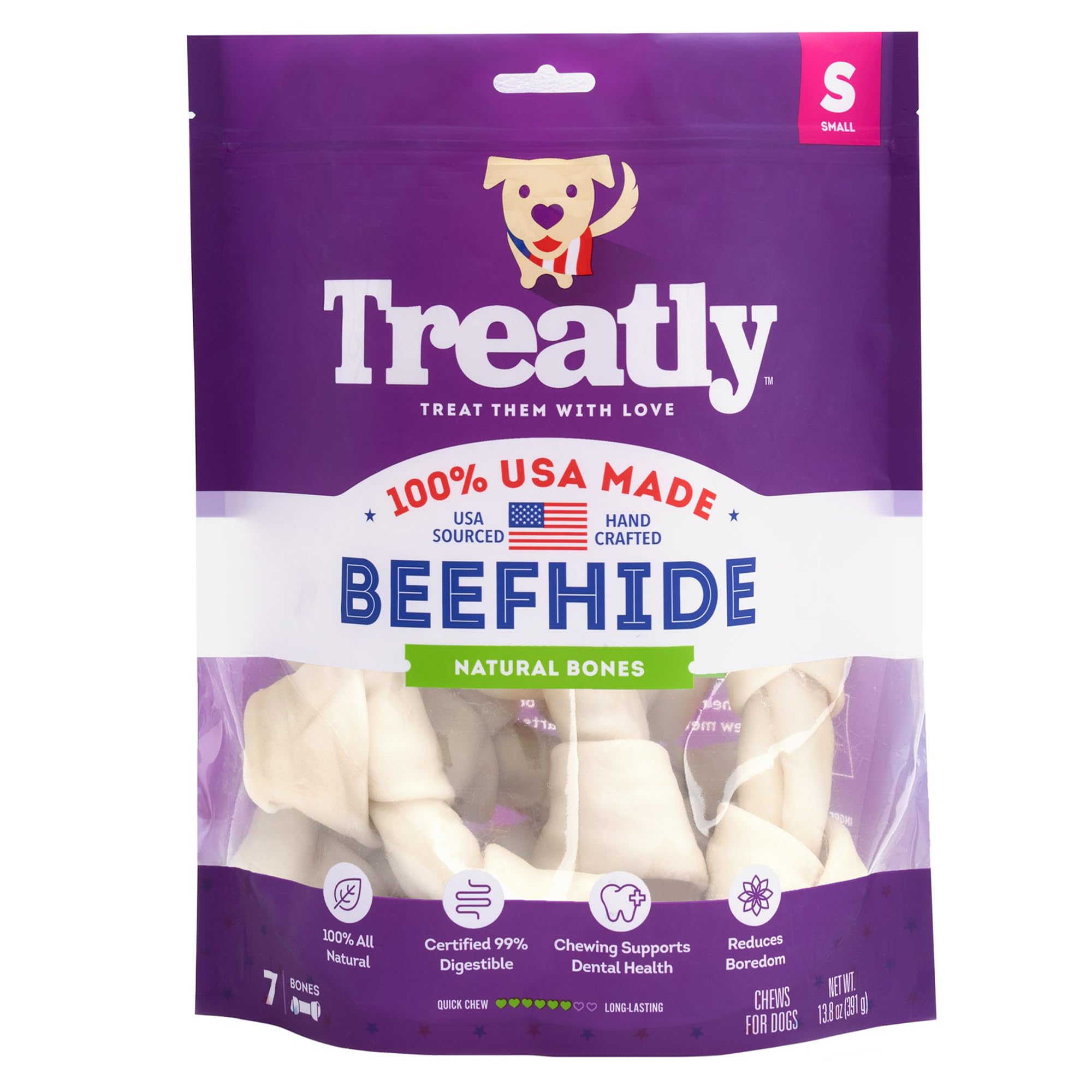 Treatly USA Beefhide Bones 5-6 Dog Chew Treats - Natural Flavor, 7 Count/1 Pack