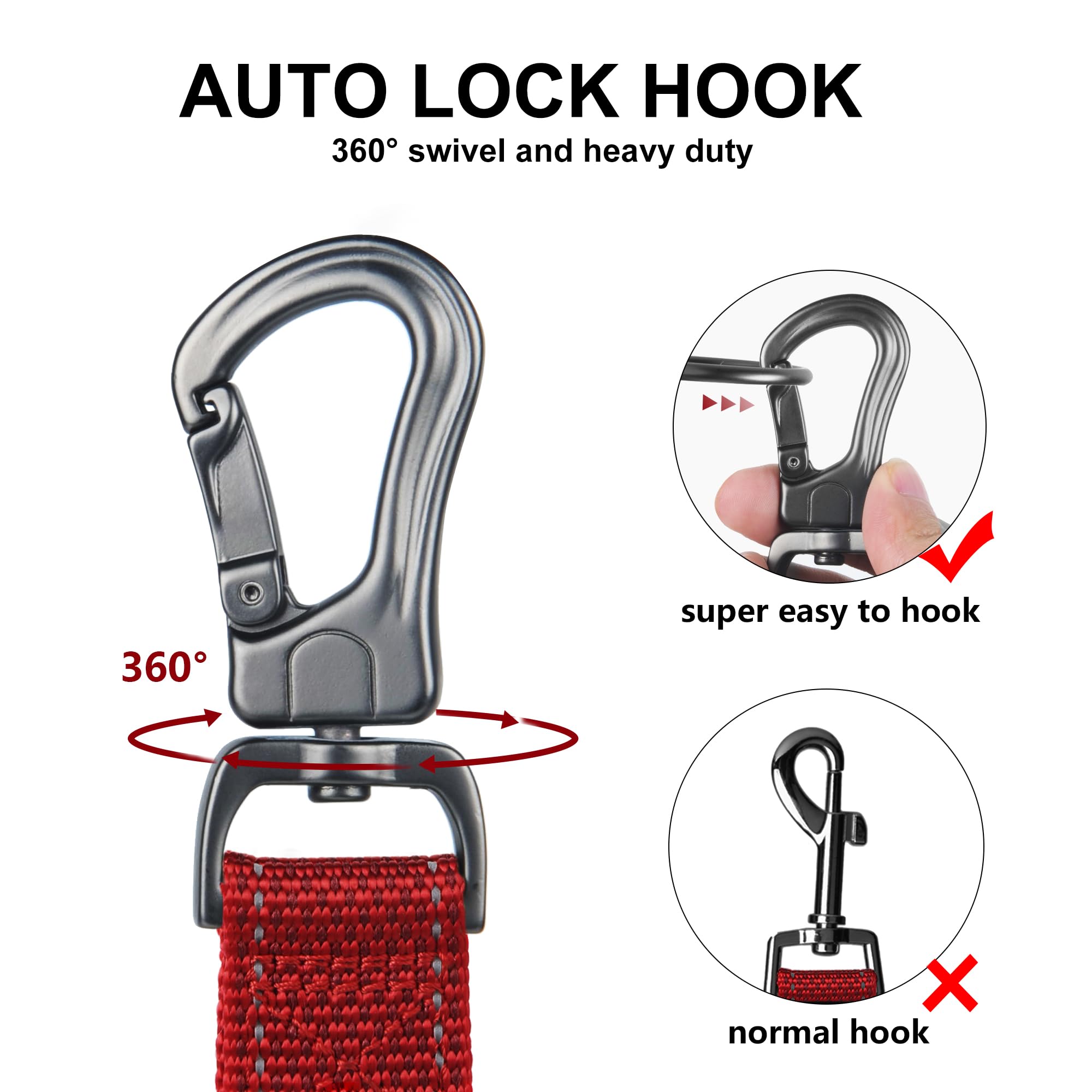 Twoear 5Ft 1In Strong Red Dog Leash With 2 Padded Handles, Traffic Handle Extra Control, Comfortable Soft Dual Handle, Auto Lock Hook, Reflective Walking Lead For Small Medium And Large Dogs