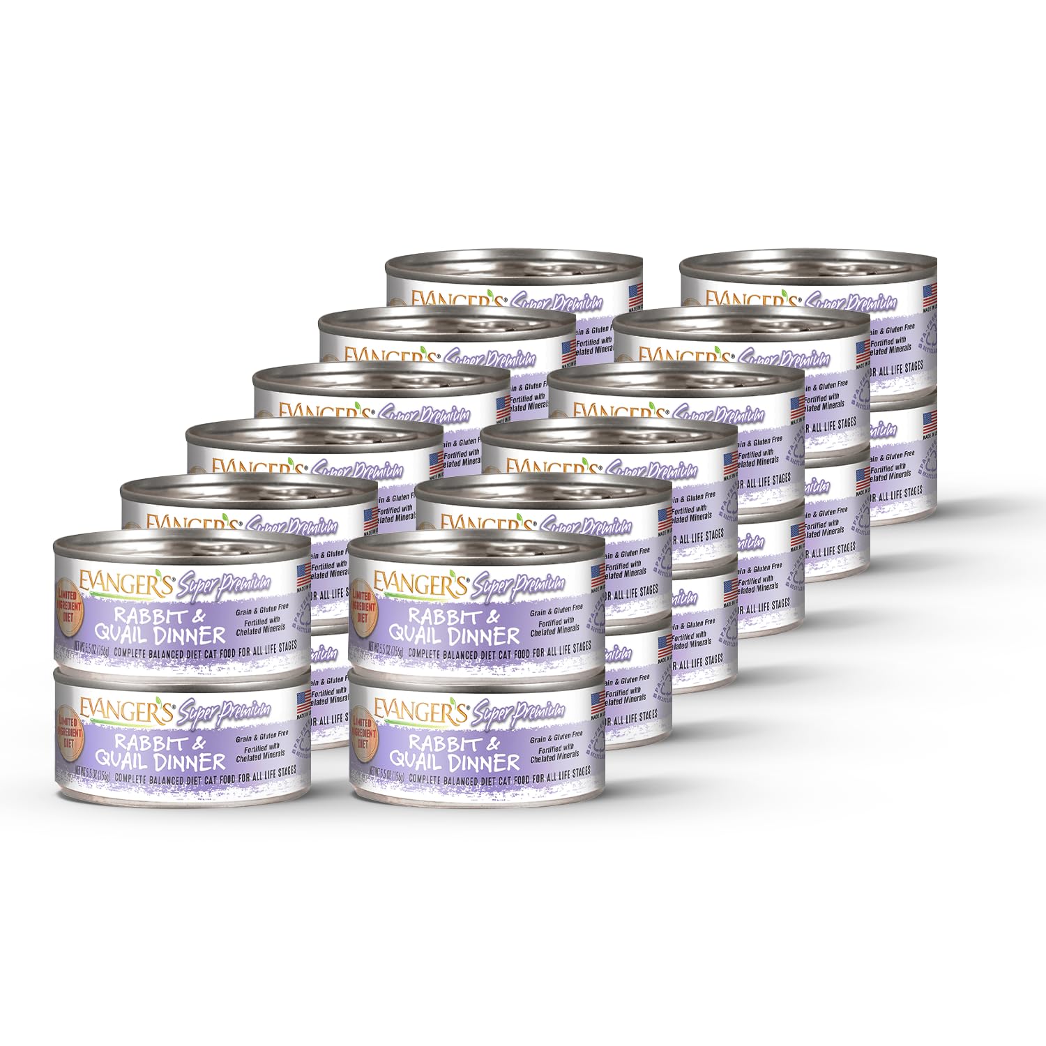 Evangers Super Rabbit & Quail Dinner for Cats - 24 Count, 5.5 oz Each - Grain & Gluten Free Wet Cat Food - Limited Ingredient D
