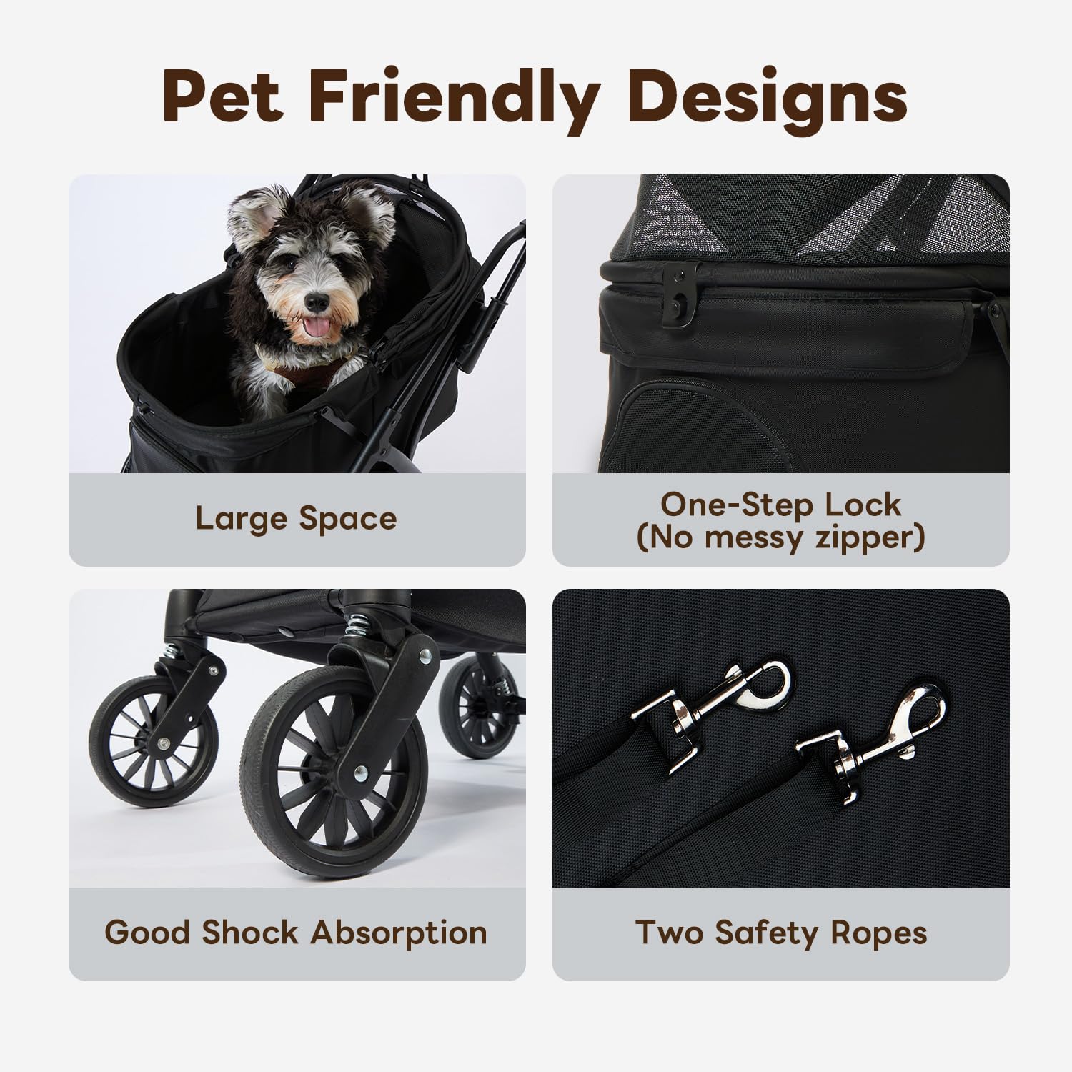 ?One-Pull Open Ver.? Pettena One-Touch Foldable Dog Stroller For Small Dogs Cats Up To 55 Lbs, Cat Stroller For 2 Cats, Large Sp