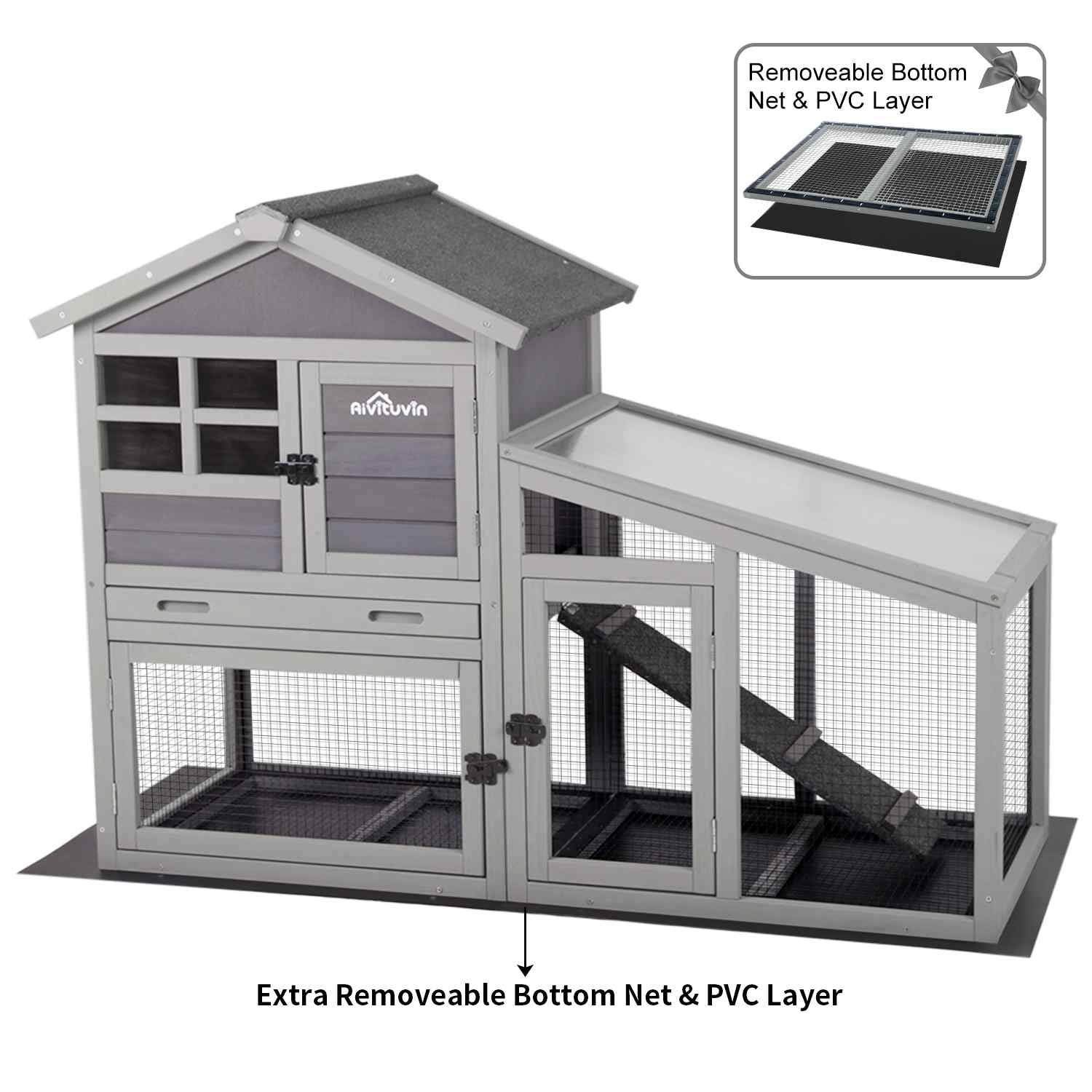 Aivituvin Chicken Coop Rabbit Hutch Outdoor Bunny Cage Indoor With Removable Bottom Wire Mesh Rabbit Cage With Uv Panel 53.4' L X 23.6' W X 38.1' H