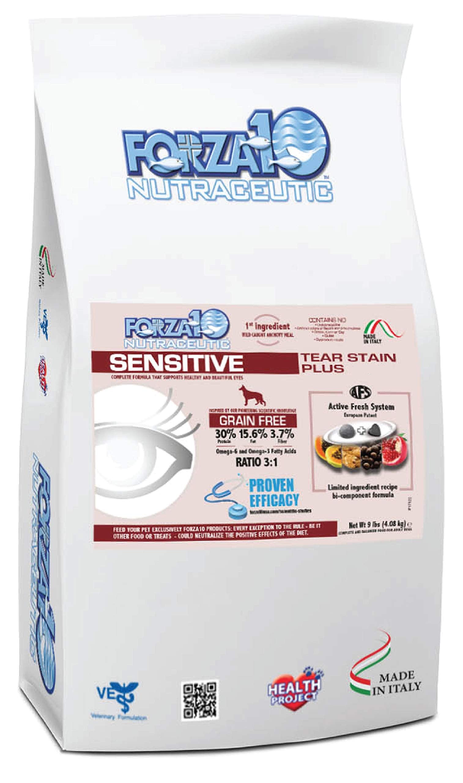 Forza10 Sensitive Tear Stain Grain Free Dry Dog Food, Healthy Dry Dog Food Formulated to Reduce Dog Tear Stain, Dog Eye Care and
