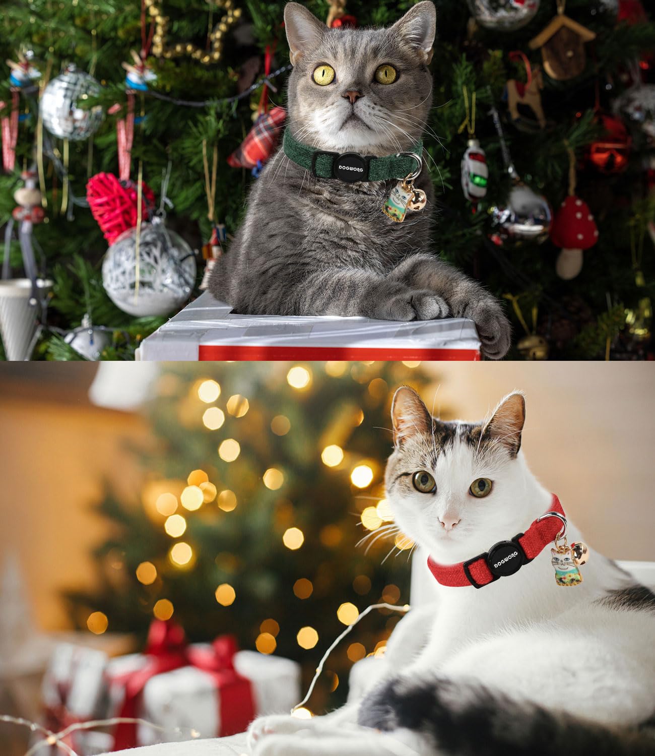 Cat Collar,2 Pack Holiday Cat Collars Breakaway With Bell, Dogwong Safety Buckle Red Green Christmas Cat Collar For Girl Boy Cat