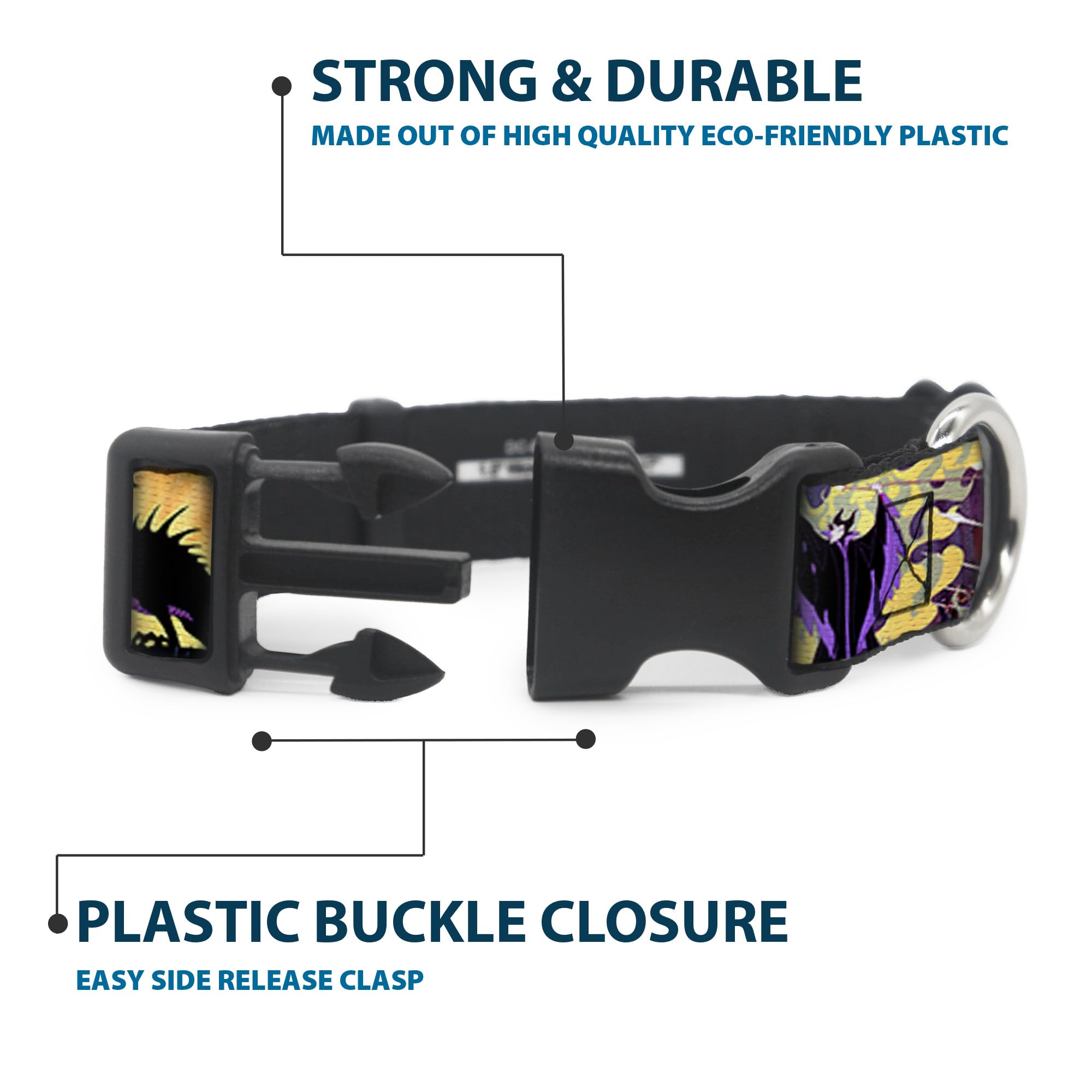 Buckle-Down Plastic Clip Collar - Maleficent Poses - 1' Wide - Fits 15-26' Neck - Large