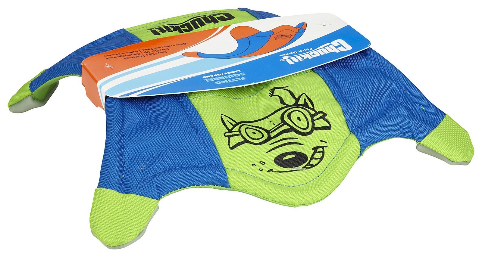 Chuckit Flying Squirrel Fetch Dog Toy, Size Large (11'' Diameter), Orange & Blue, For Large Dog Breeds