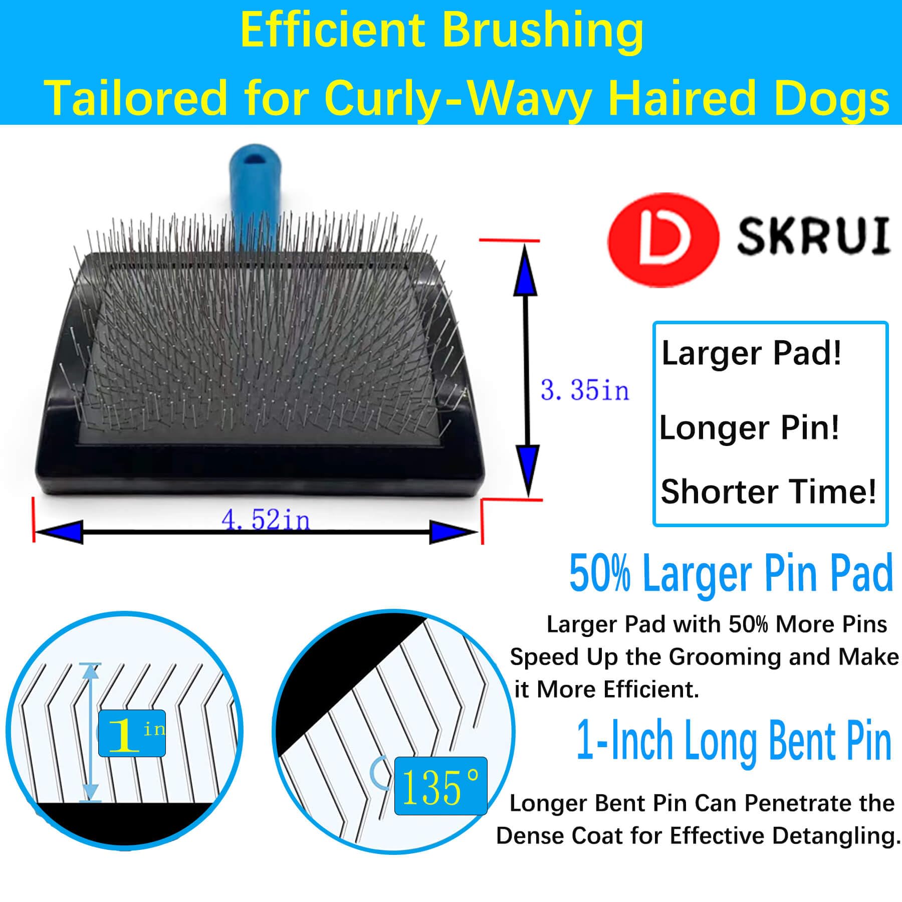 Extra Long Pin Slicker Brush For Dog-Slicker Brush For Dogs Goldendoodles,Large Firm Deshedding Pet Undercoat Grooming Tool-Soft