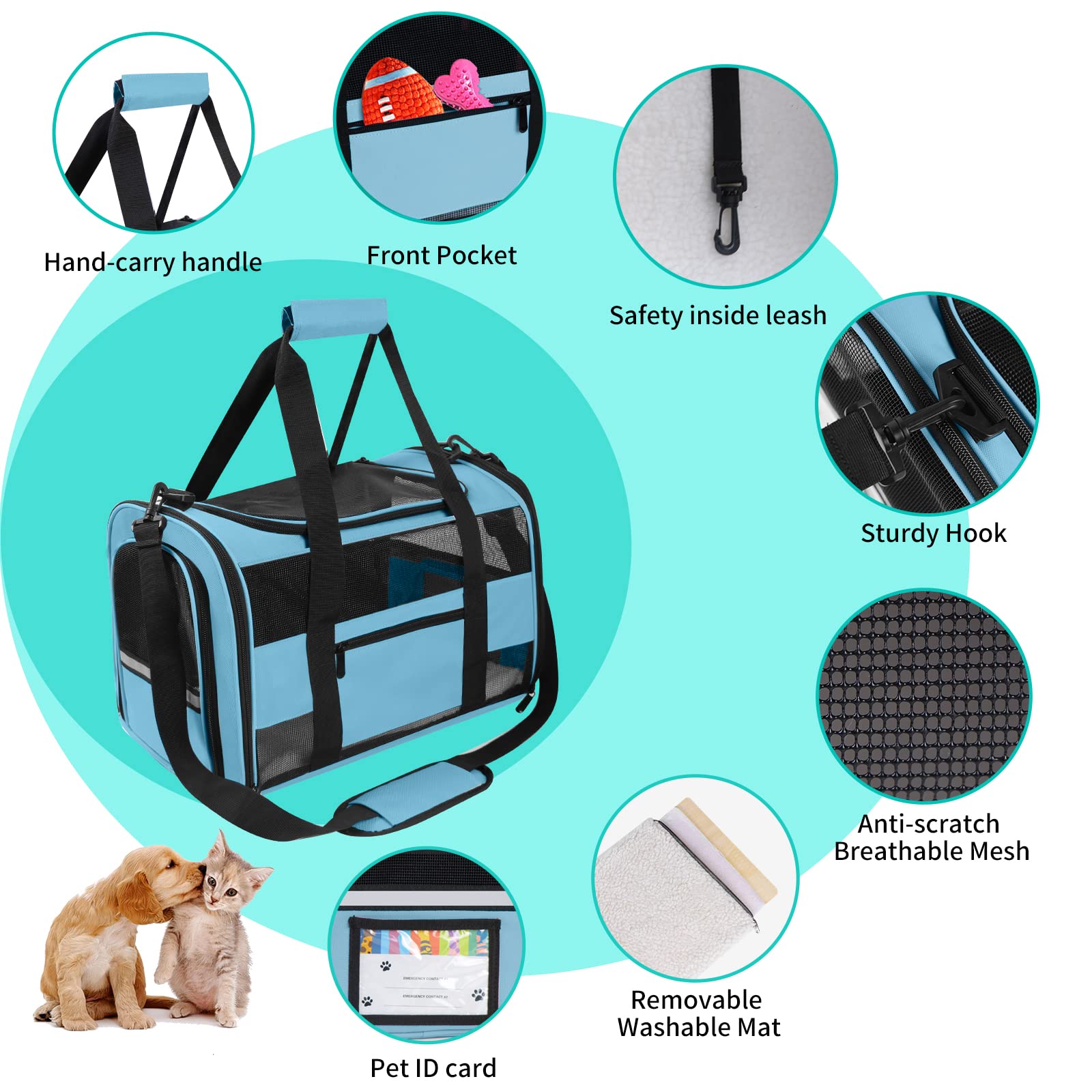 Cussiou Large Cat Carrier Dog Carrier, Pet Carrier For 2 Cats Large Cats, Dog Carrier For Small Dogs, Collapsible Soft Sided Pet