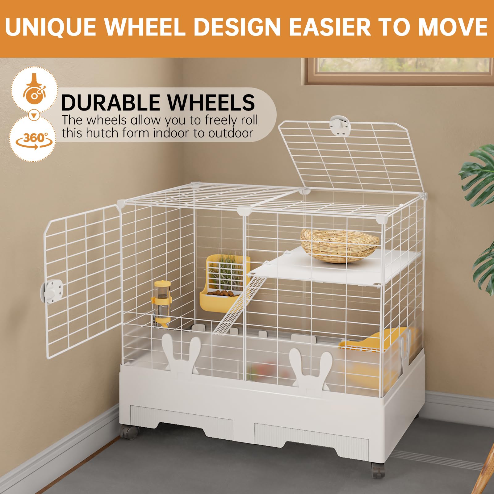 Oneluck Bunny Cage Indoor Rabbit Hutch With Pull Out Tray Rabbit, Guinea Pig, Chinchillas, And Small Animal Cage