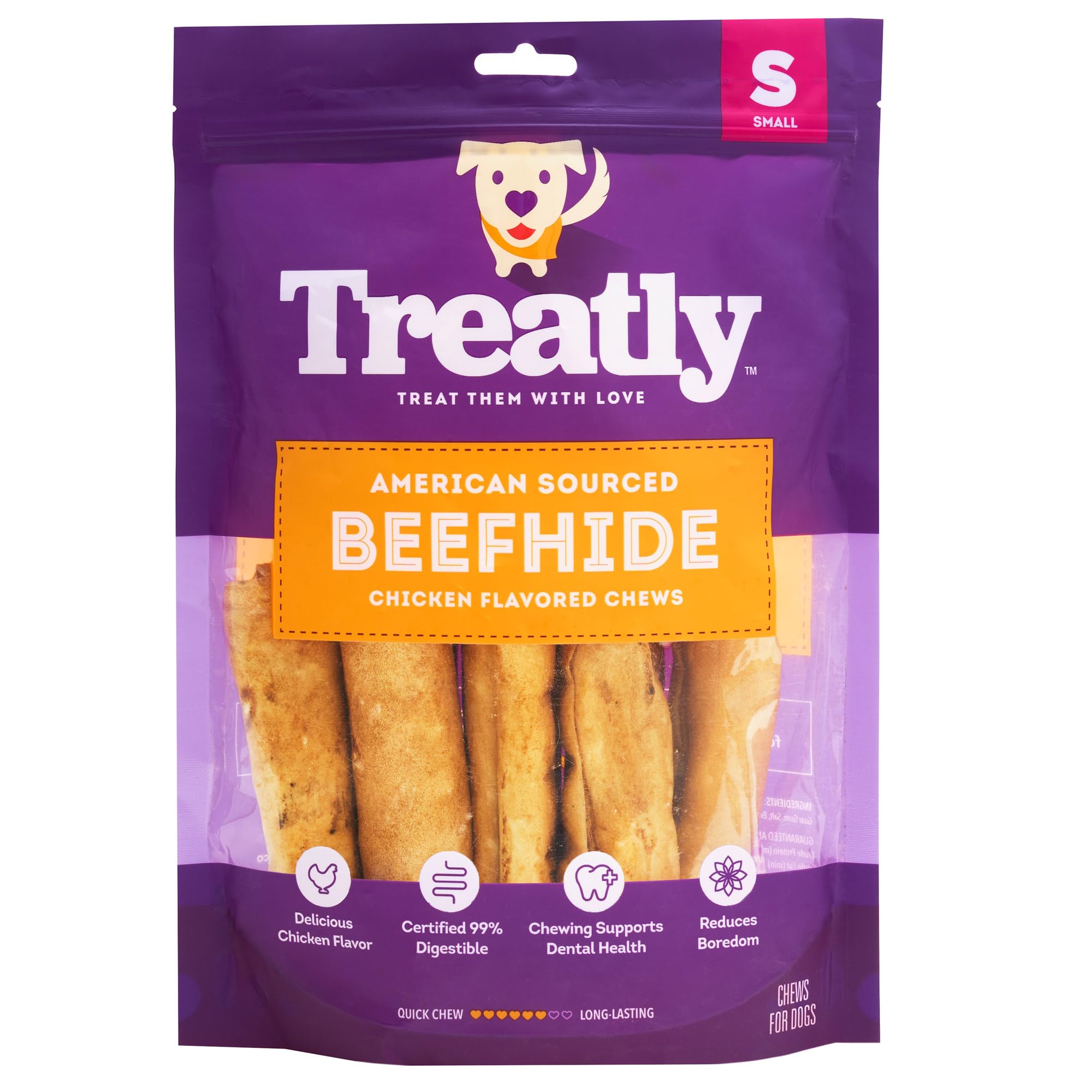 Treatly American Sourced Beefhide Rolls 4-5 Dog Chew Treats - Chicken Flavor, 10 Count/1 Pack
