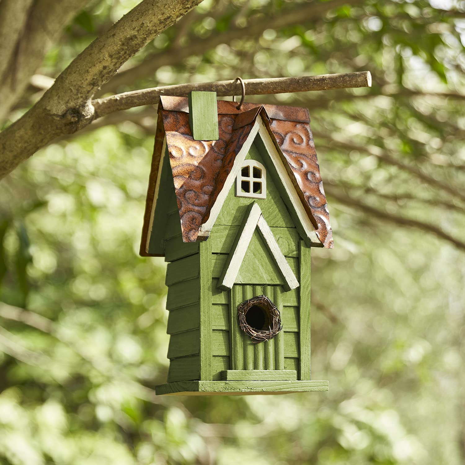 Glitzhome Hanging Distressed Wooden Garden Hand Painted Bird House for Outside 12 H