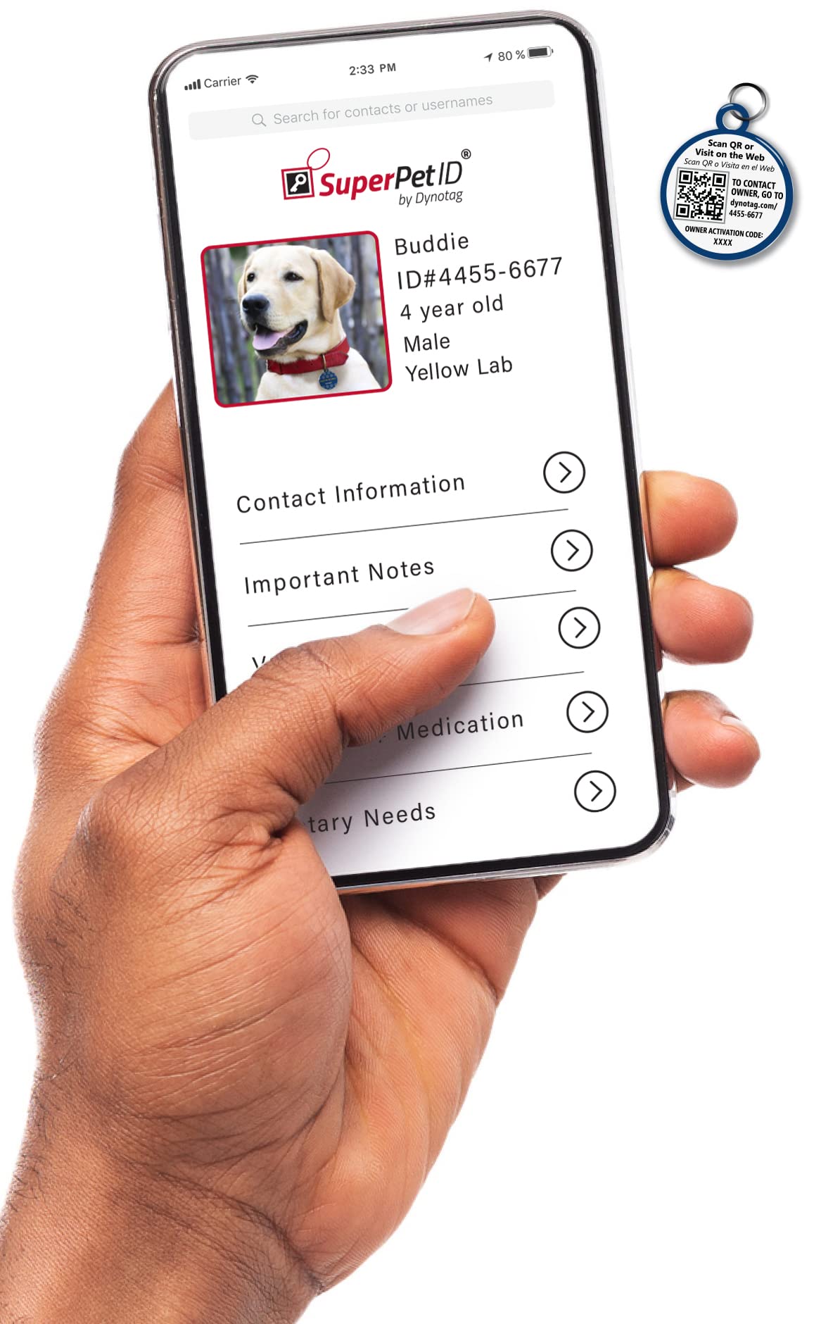 Dynotag® Web Enabled Super Pet Id Smart Tag With Dynoiq™ & Lifetime Recovery Service. Play Series: Round (Chief Of Security)