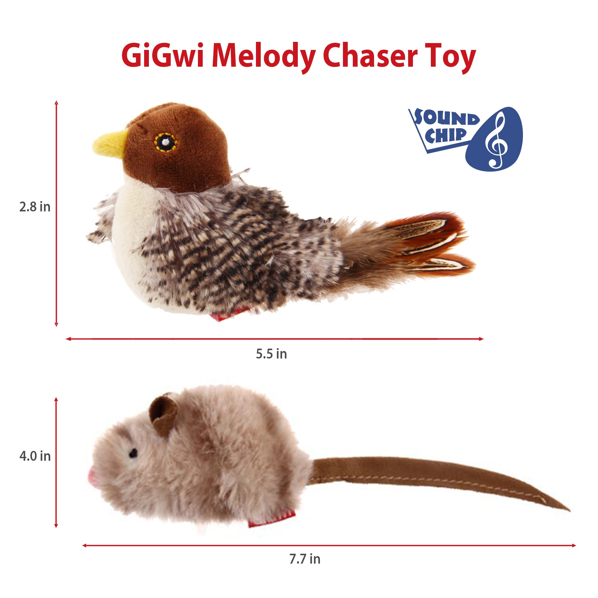 Gigwi Chirp Cat Toy Set, Interactive Chasing Toy For Indoor Cat, Motion Activated Kitten Play Toy, Squeaky Cat Animal Feather Toy