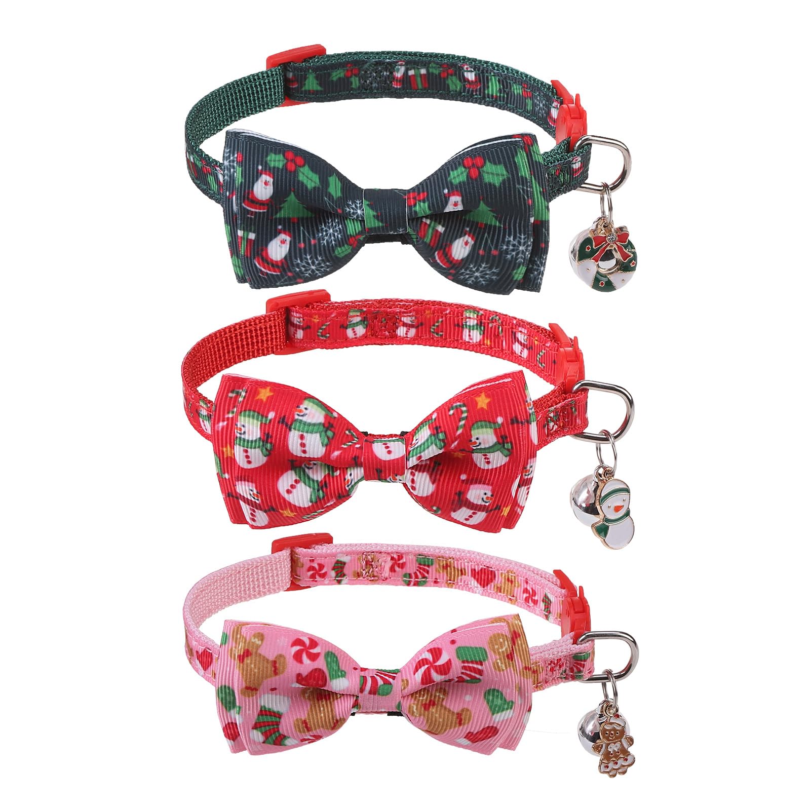 Scenereal Cat Collar Breakaway With Bell And Bowtie, 3 Pack Cute Holiday Cat Collars, Xmas Kitten Collar Adjustable Safety Buckl