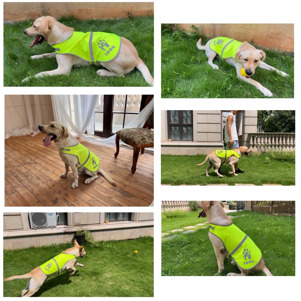 IDOU Yellow Reflective Dog Safety Vest - High Visibility, Large, Oxford Polyester for Walking, Jogging & Training