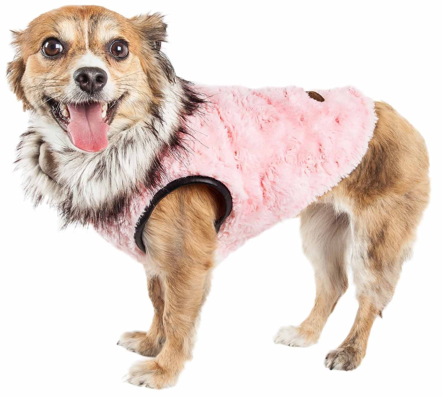 Pet Life ® Luxe 'Pinkachew' Charming Designer Mink Fur Dog Coat - Pet Dog Jacket With Easy Hook-And-Loop Belly Enclosures - Winter Dog Coat For Small Medium And Large Dog Clothes