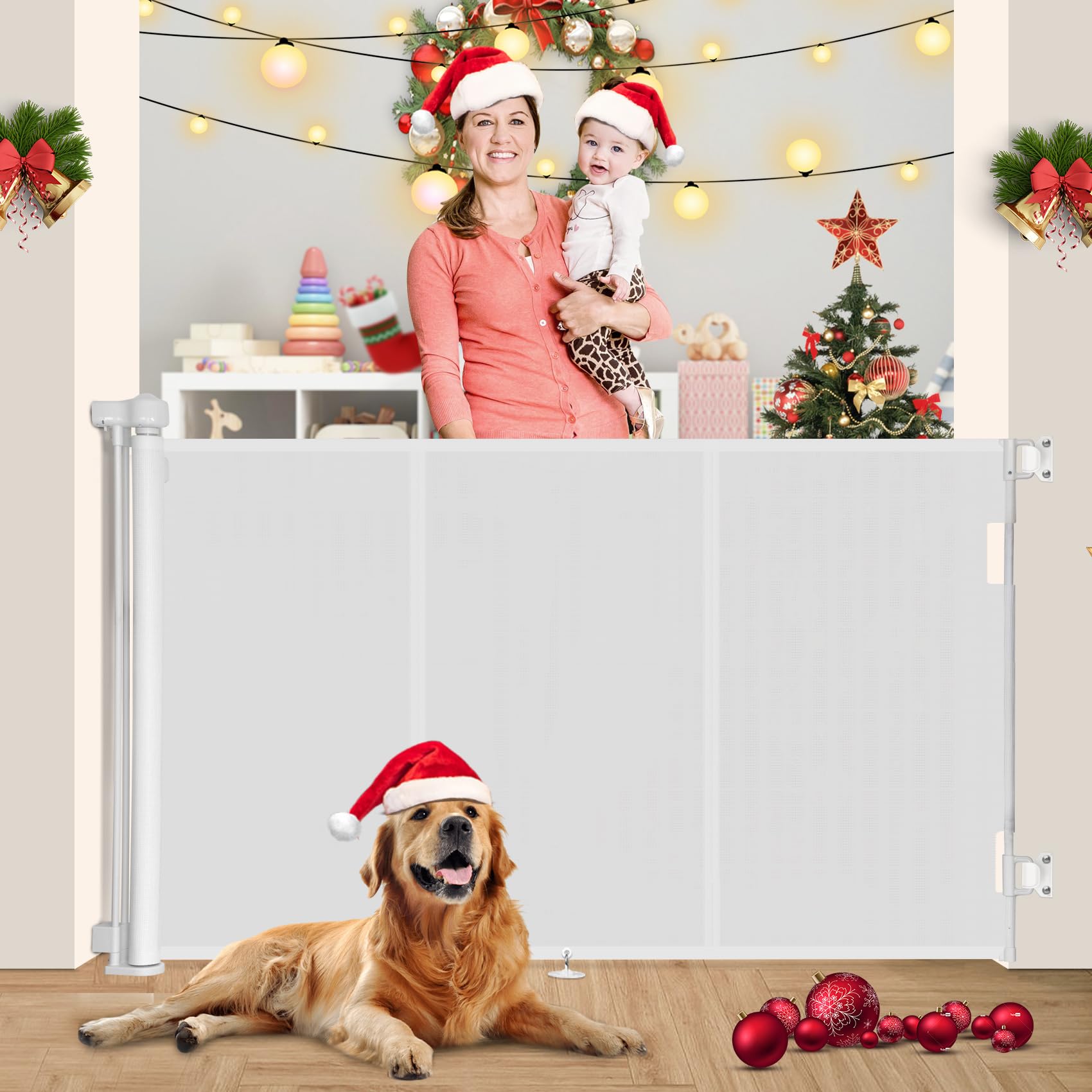 Miumoon Upgrade 71' Retractable Baby Gates With Reinforced Strip Design To Prevent Crawling Through, 42' Tall Retractable Gate For Baby And Pet, 6 Ft Baby Gates For Stairs, Doorways, Hallways(White)