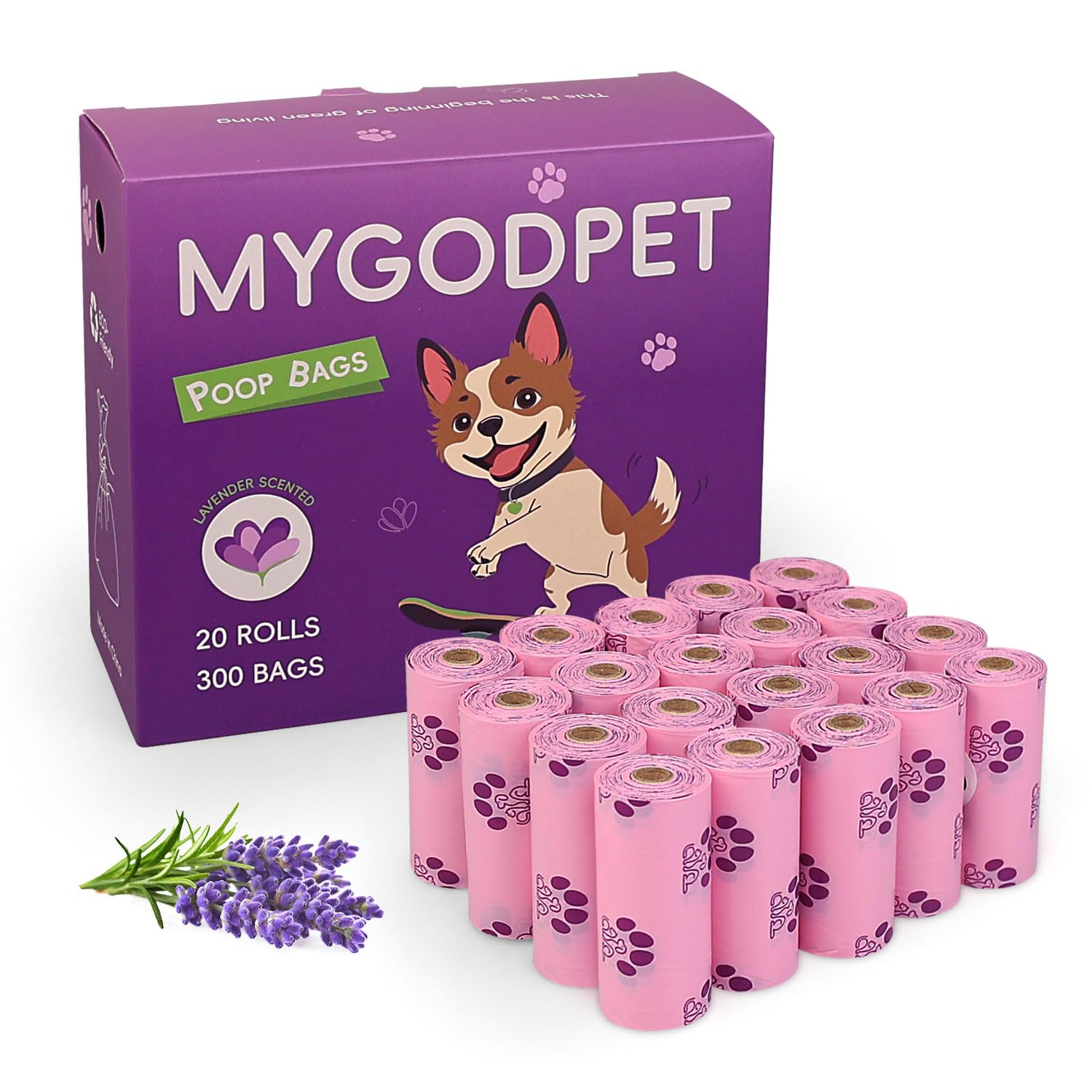 Mygodpet Dog Poop Bags Rolls 300 Count Biodegradable Poop Bags Refills For Dog And Cat Lavender Scented Waste Bag Leak Proof Dog