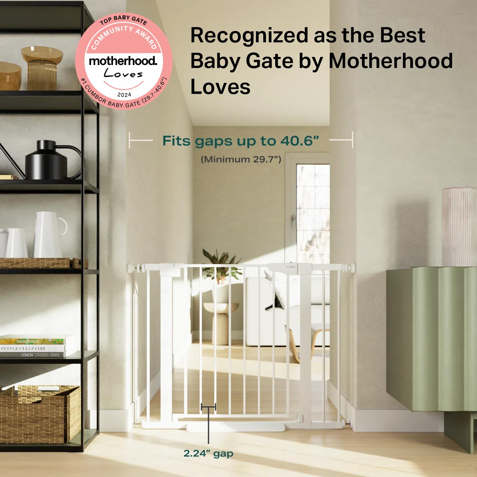 Cumbor 29.7-40.6' Baby Gate For Stairs, Mom'S Choice Awards Winner-Dog Gate For Doorways, Pressure Mounted Self Closing Pet Gates For Dogs Indoor, Durable Safety Child Gate With Easy Walk Thru Door