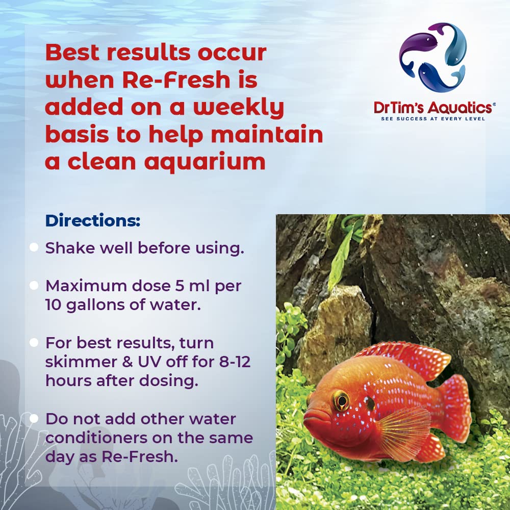 DrTims Aquatics Re-Fresh for Freshwater Aquariums - 100% Natural Fish Tank Sanitizer & Revitalizer Conditioner Solution for Fres