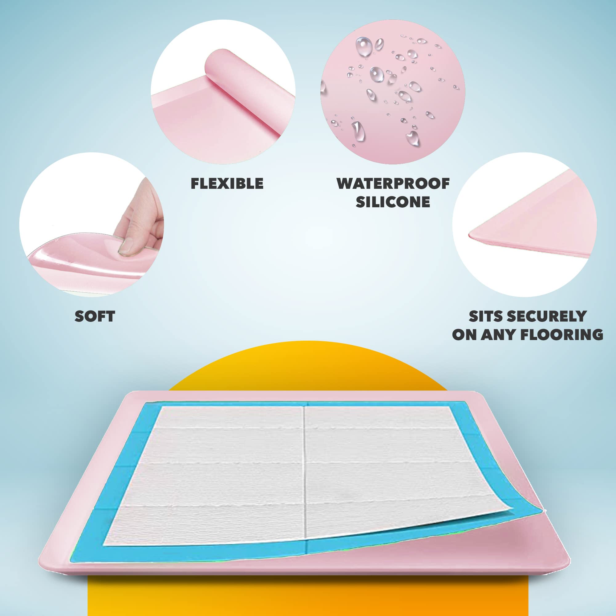Skywin Tidyfriend Silicone Pee Pad Holder, 2 Pack 24 X 24 Inch No-Spill, Leakproof, Easy-To-Clean Puppy Pad Holder (Rose)