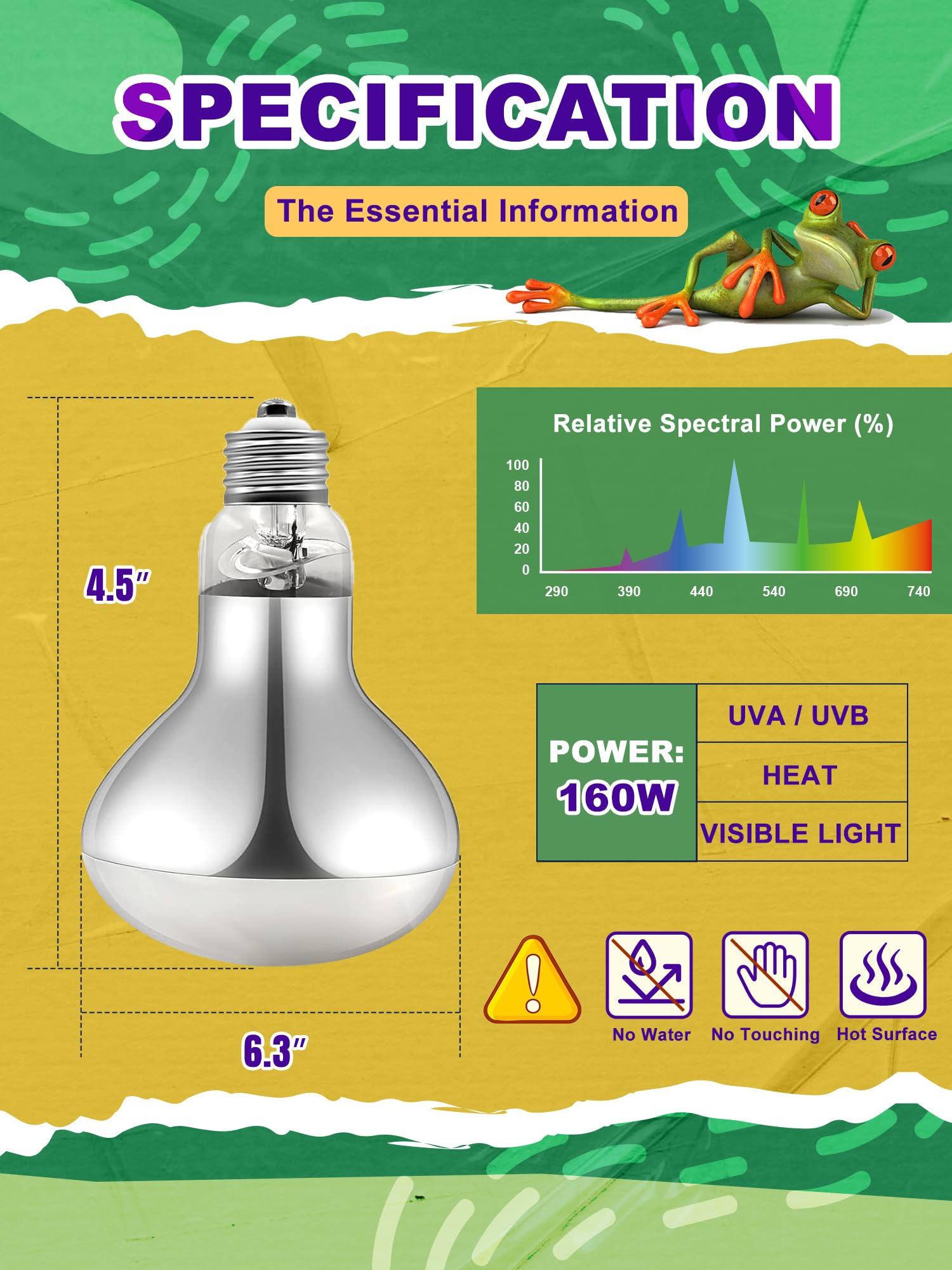 Heat Lamp Bulb, 160 Watt Pack Of 2 Full Spectrum Uva Uvb Reptile Heat Bulb, Basking Spot Light, Simulate Natural Sun Light For R