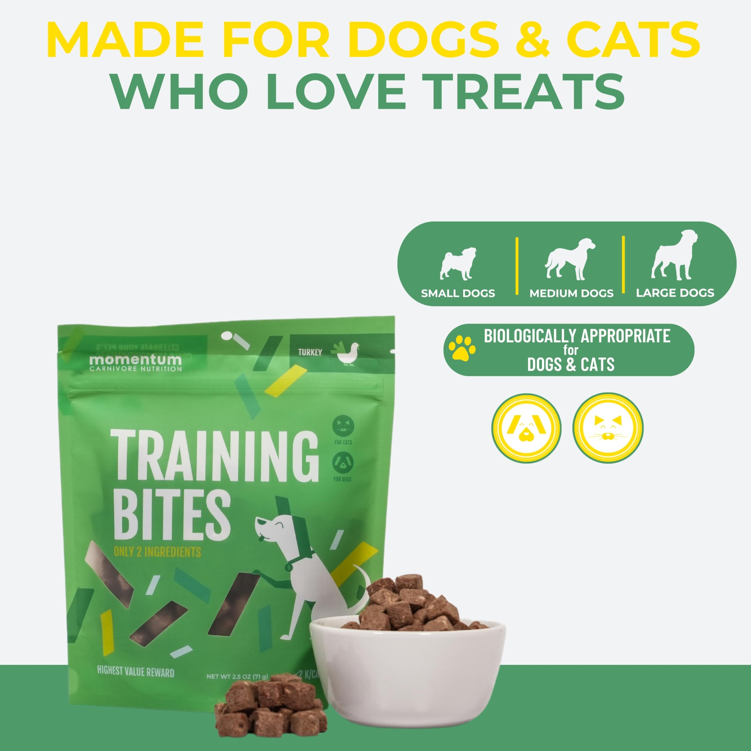 Momentum Carnivore Nutrition Freeze-Dried Turkey Training Bites - Two Ingredients-Turkey Gizzards and Hearts, All-Natural Dog Tr