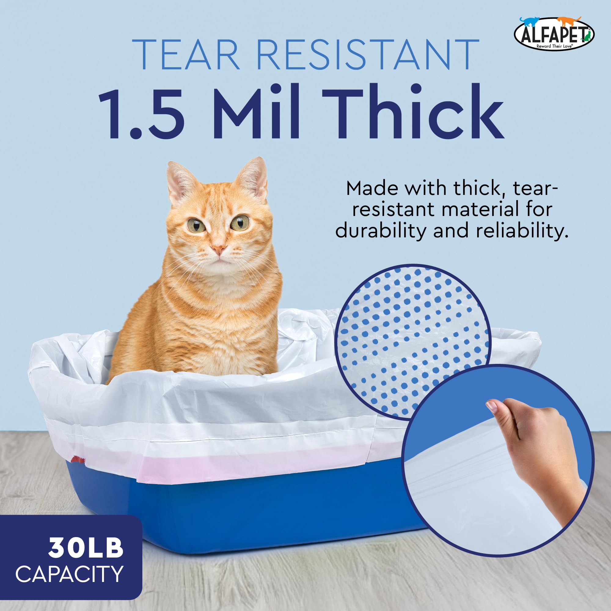 Alfapet Self Sifting Cat Litter Box Liners, Set Of 21, Flat Base, Xl Design, With Inbuilt Drawstrings, Fits Large Trays, Reinfor