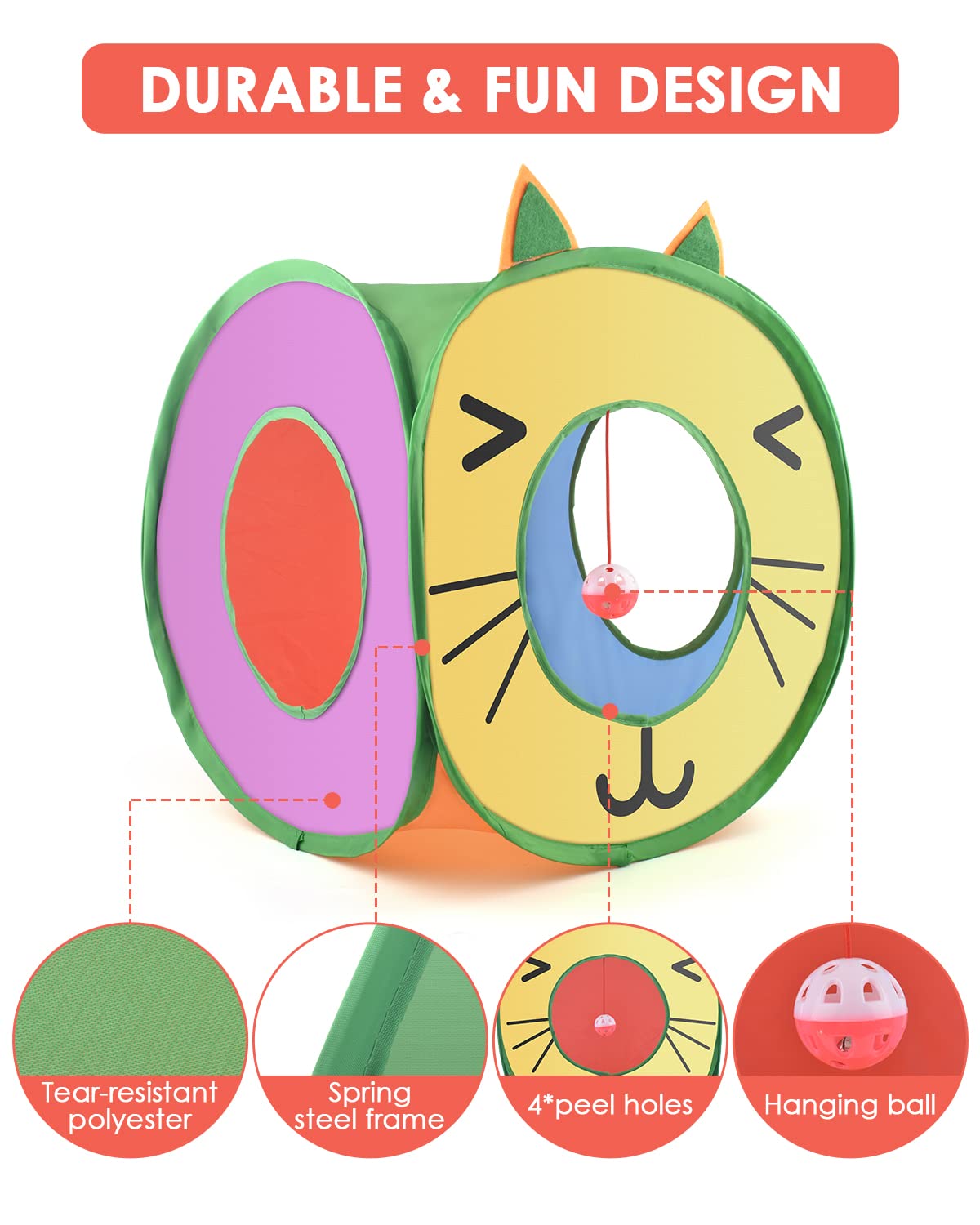 Bissap Pop Up Cat Cube, Collapsible Cat Hideouts Play House Peek Too Cat Cave Tent With 3 Holes For Indoor Outdoor Kittens Cats