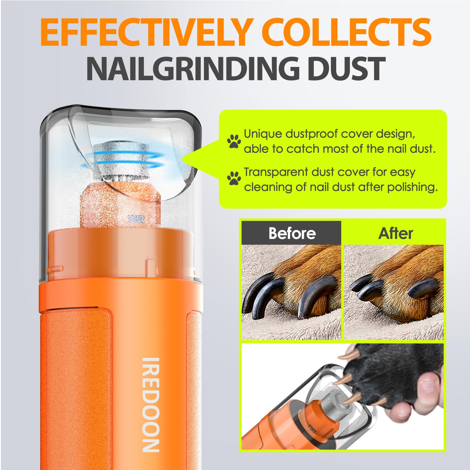 Dog Nail Grinder Upgraded - Professional 3-Speed Super Quiet And Low Vibration Electric Pet Nail Grinder With 4 Led Lights - Pai