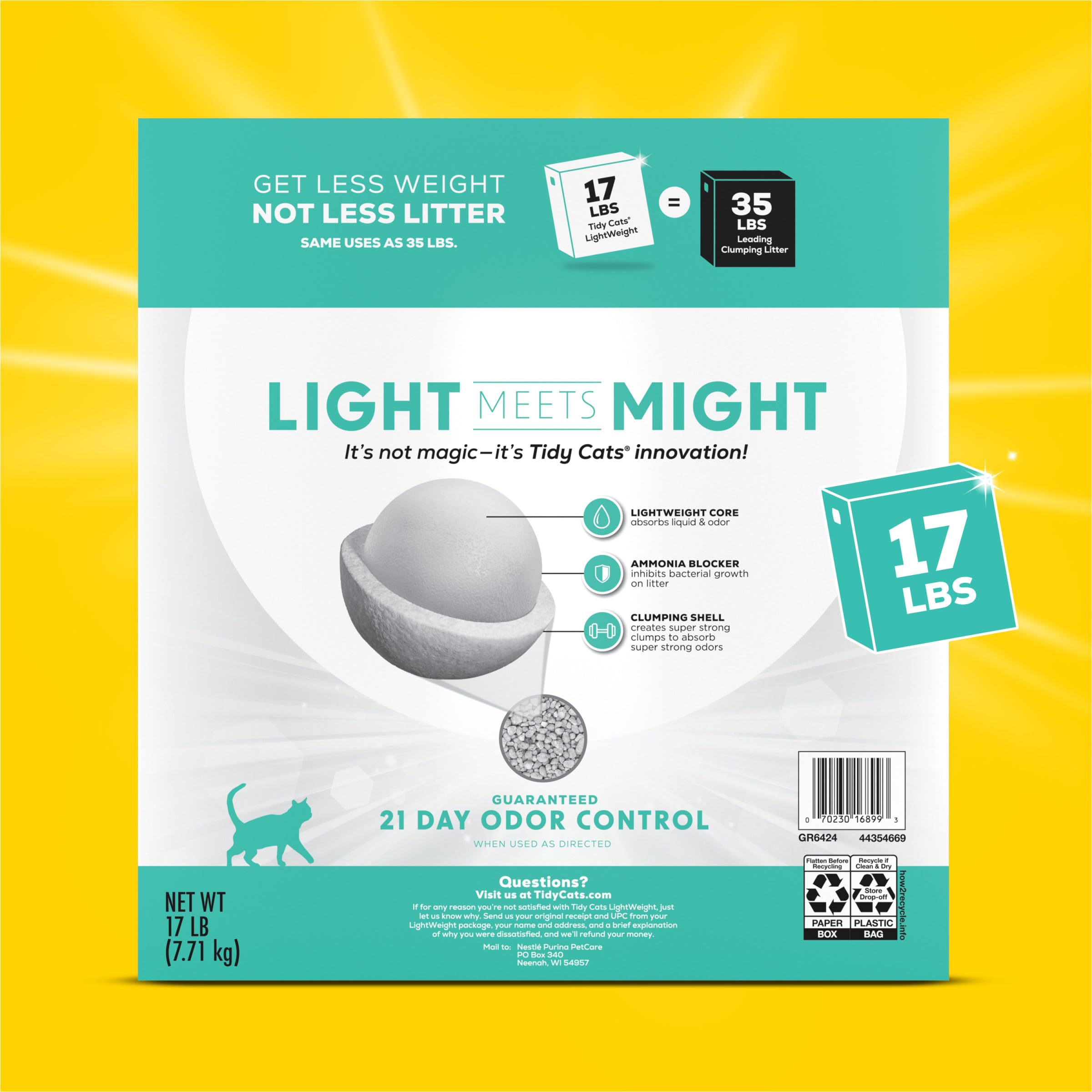 Purina Tidy Cats Low Dust, Clumping Cat Litter Odor Control, Lightweight Free And Clean Unscented, Multi Cat Litter - 17 Lb. Box