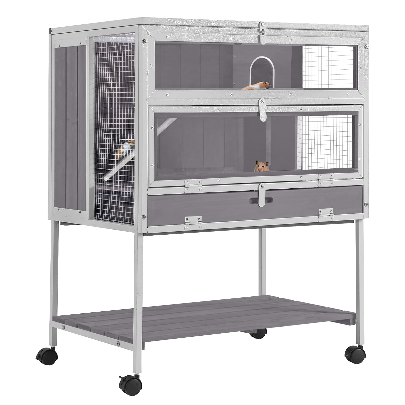 Guinea Pig Cage Hamster Cage All-Around Metal Frame Rat House On Wheels,Small Animal Cage With Deeper Tray