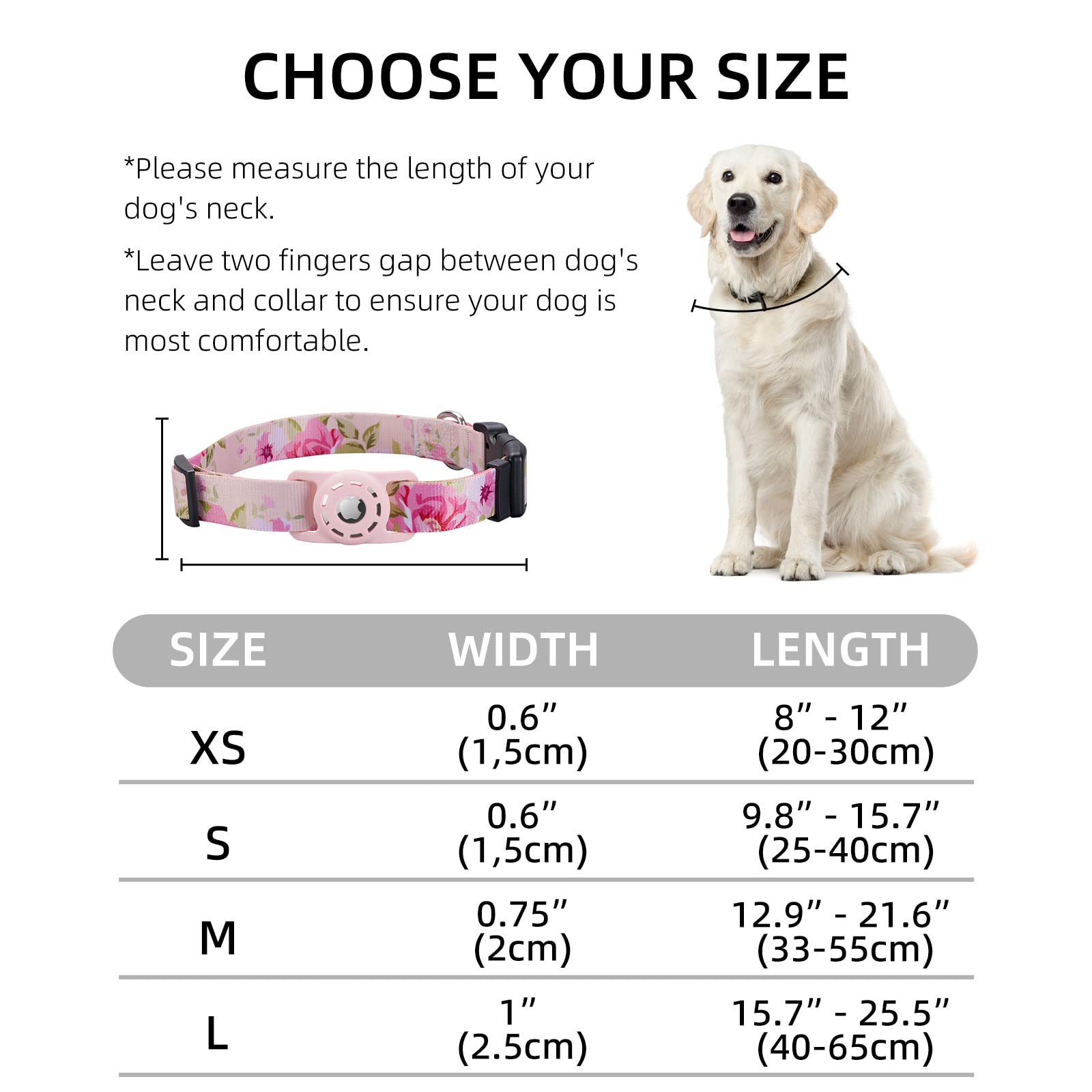 Konity Airtag Dog Collar, Compatible With Apple Airtag, Polyester Pet Cat Puppy Collar With Silicone Airtag Holder For Small, Medium, Large, & Extra Large Dogs, Pink Rose, S: 9.8''-15.7'' Neck