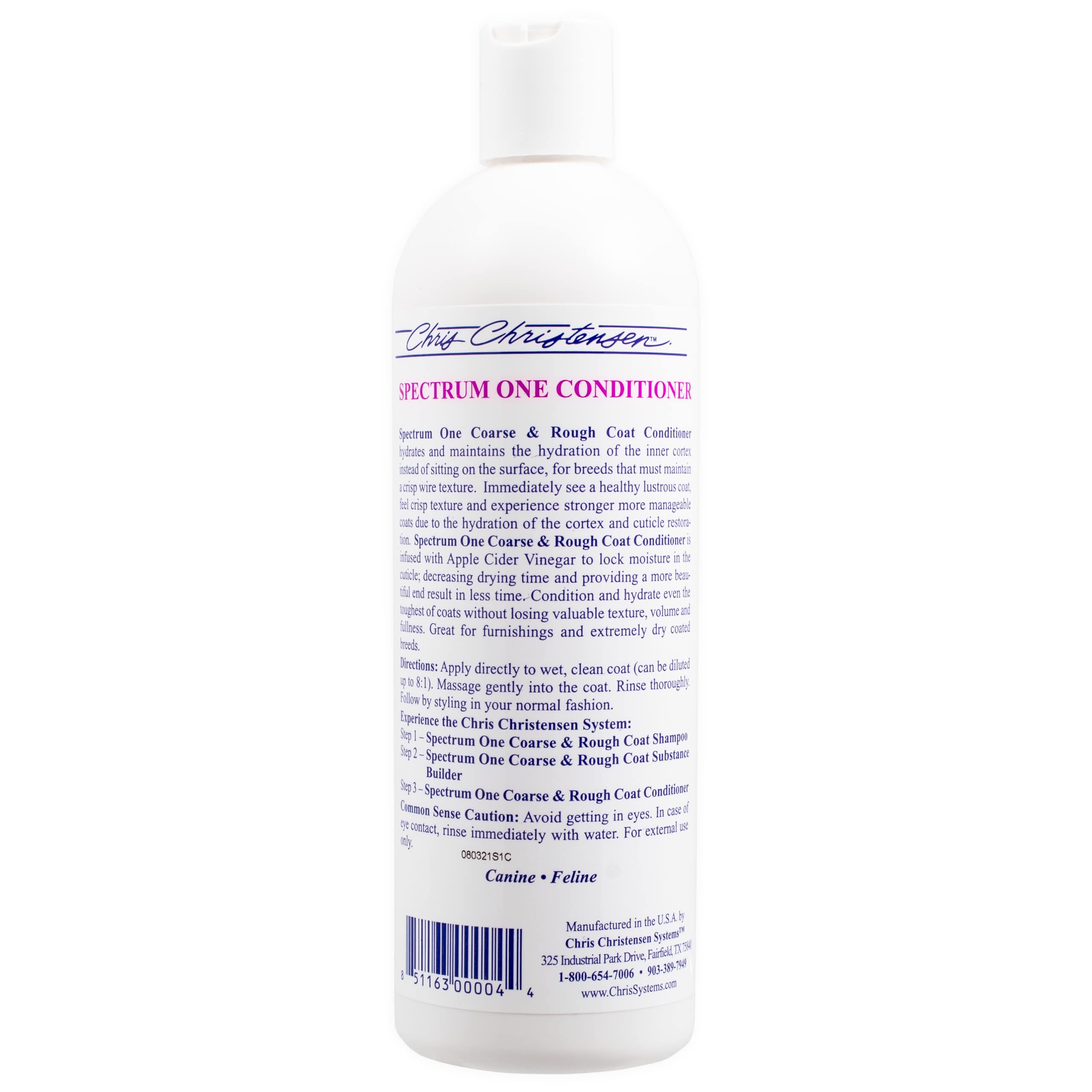 Chris Christensen Spectrum One Dog Conditioner, Coarse And Rough Coat, Groom Like A Professional, Repairs And Protects, Maintains Inner Cortex Hydration, Made In The Usa, 16 Oz