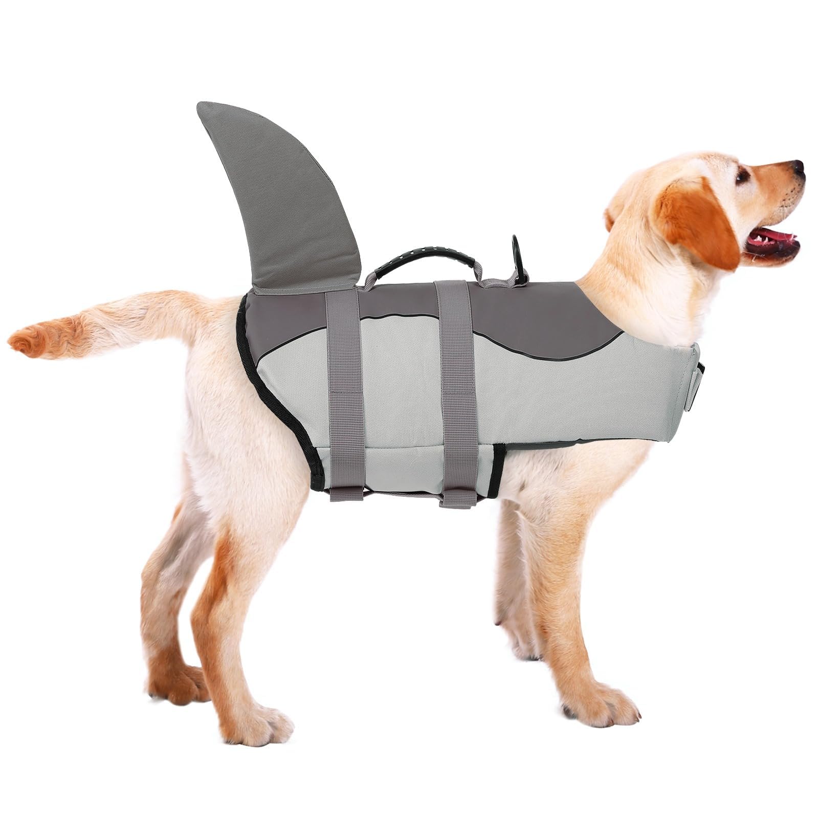 Asenku Dog Life Jacket Pet Life Safety Vest For Swimming Boating, Dog Shark Life Jackets Dog Lifesavers Swimsuits For Pool, Dog Water Floatation Vest For Small Medium Large Dogs, Gray, Small