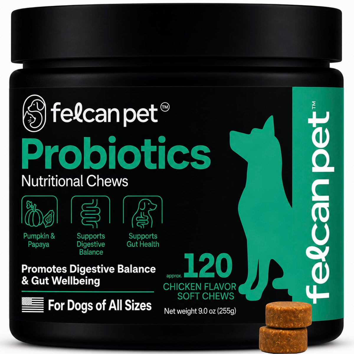 Felcan Pet Probiotics For Dogs Soft Chews With Pumpkin, Papaya ...