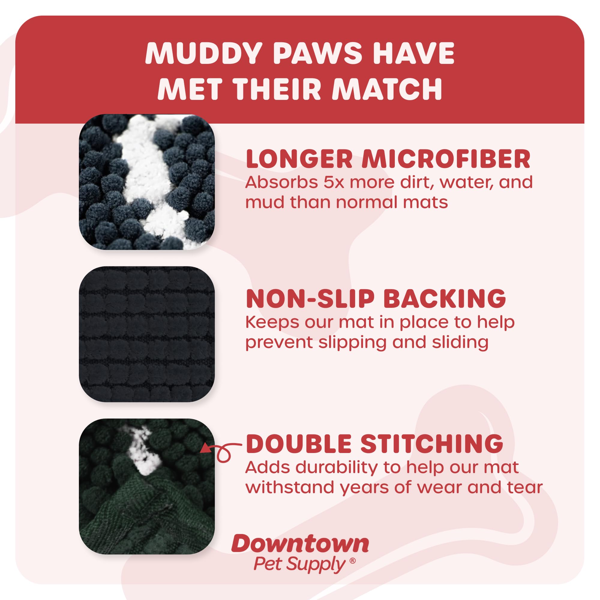 My Doggy Place Microfiber Dog Mat for Muddy Paws, 36 x 26 Charcoal with Paw Print - Absorbent and Quick-Drying Dog Paw Cleaning