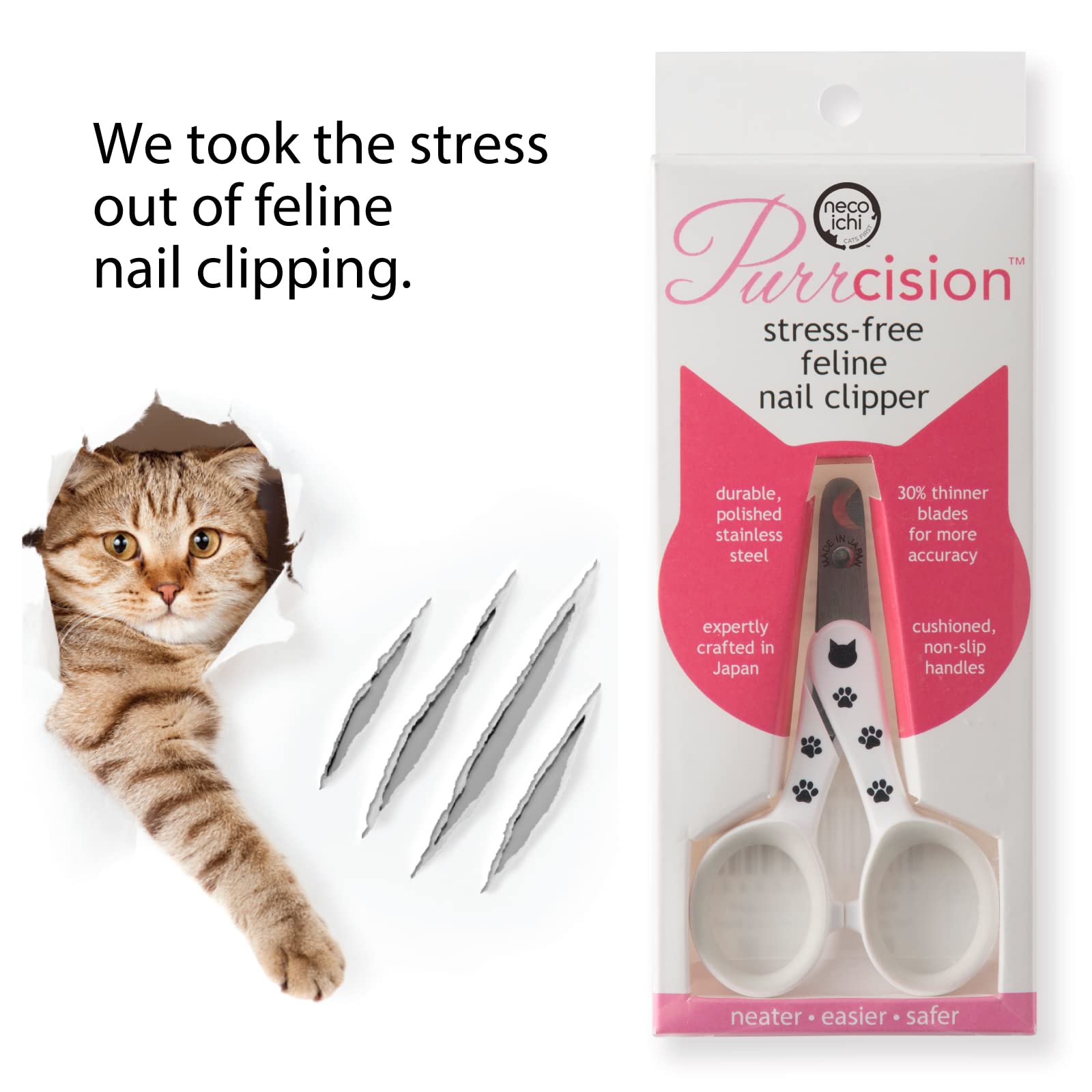 Necoichi Purrcision Feline Cat Nail Clippers Stress-Free, Expertly Crafted In Japan, Neater, Easier, Safer, 30% Thinner Blades, No.1 Seller In Japan!