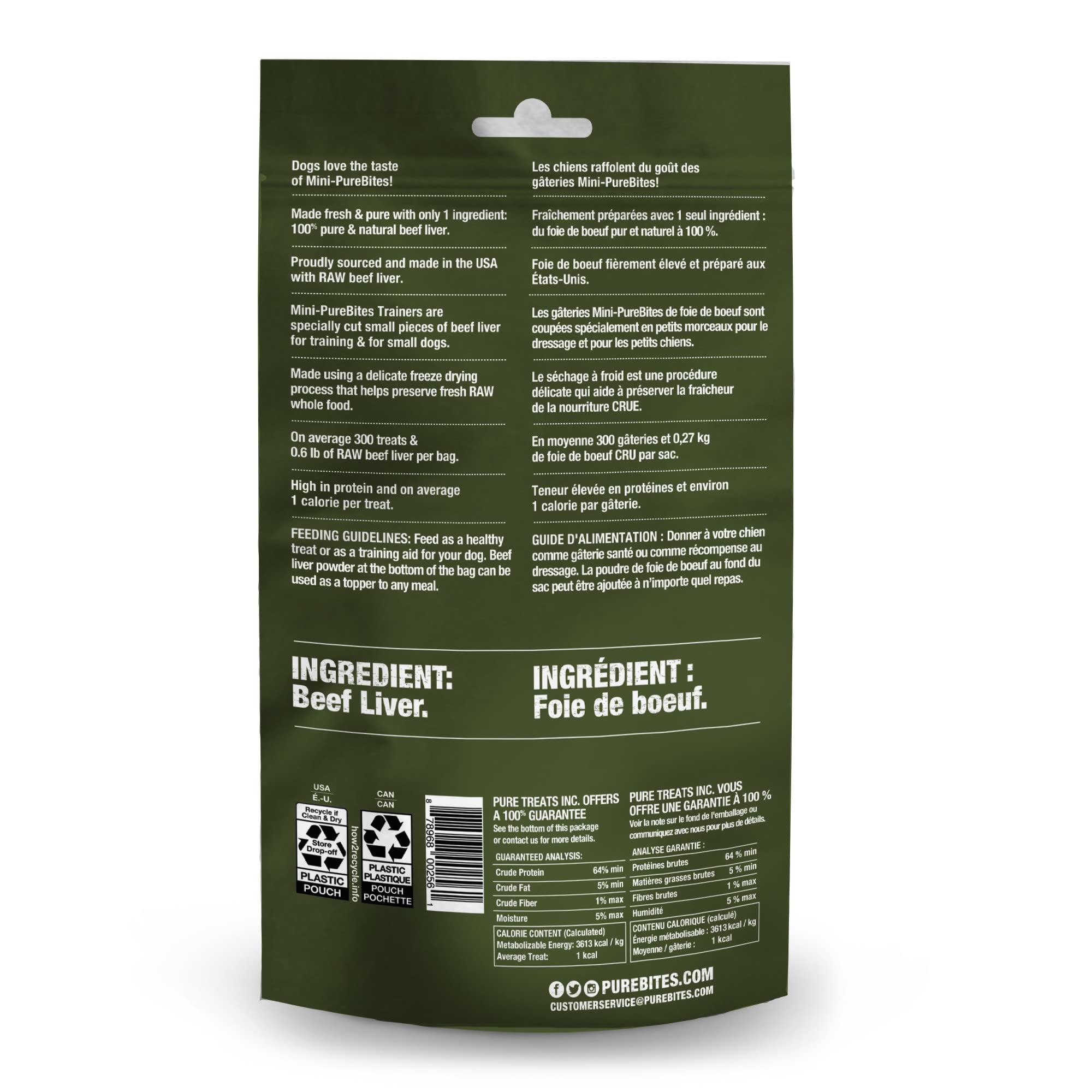 PureBites Mini Freeze Dried Beef Dog Treats | 85g | 1 Ingredient | Green
