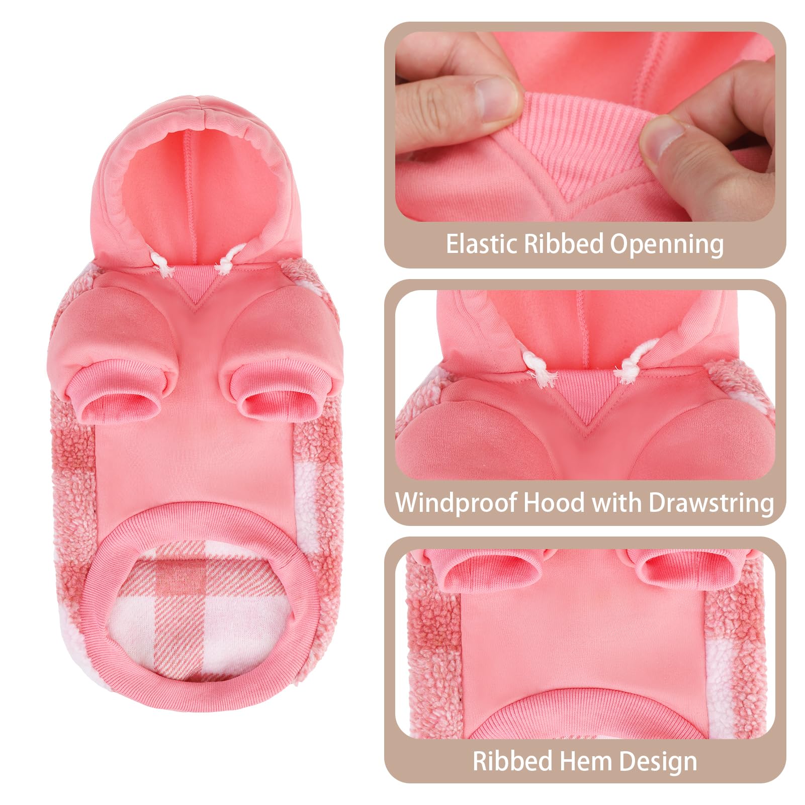 PUPTECK Dog Hoodie Puppy Sweatshirt Warm Dog Sweater Winter Clothes Cold Weather Coats for Small Medium Large Dogs, Pink, XS