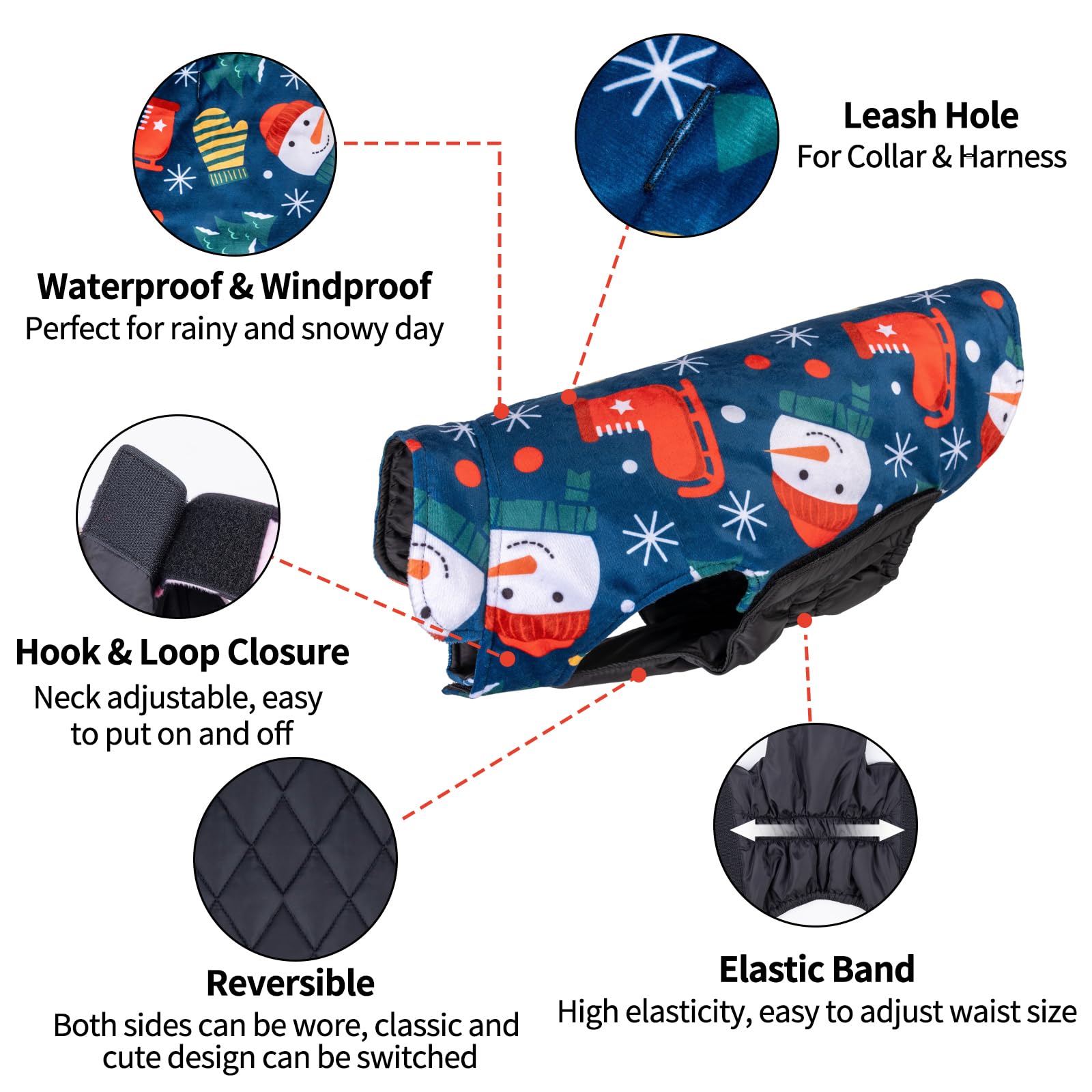 Cutebone Winter Dog Jacket Reversible Vest With Leash Hole - Windproof & Waterproof Small To Large Sizes Soft Winter Coat