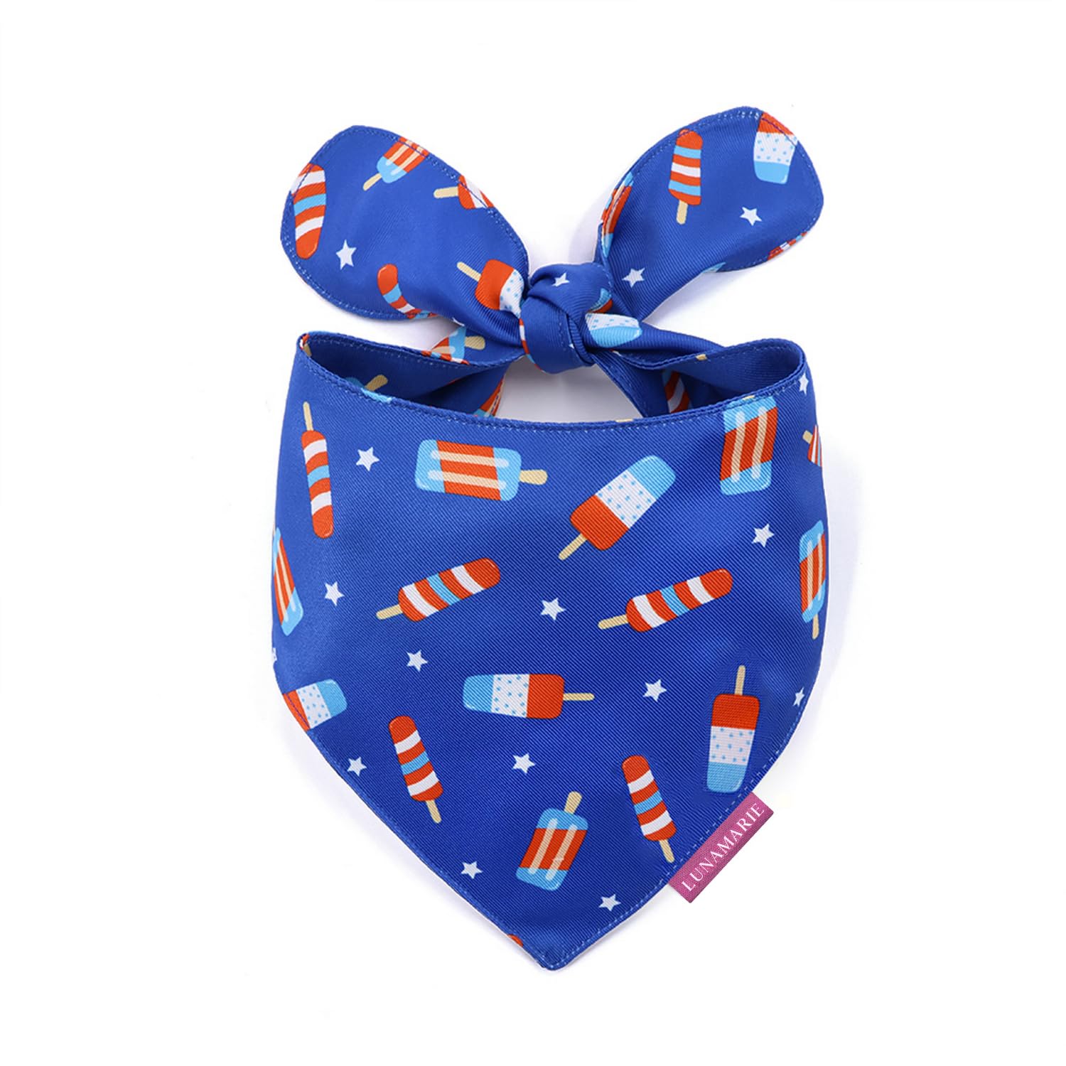 LunaMarie - Luxury Pet Birthday Bandanas -Premium & Silky Poly Fabric | 100% Handmade | Custom Shape Dual Layered (4th of July,