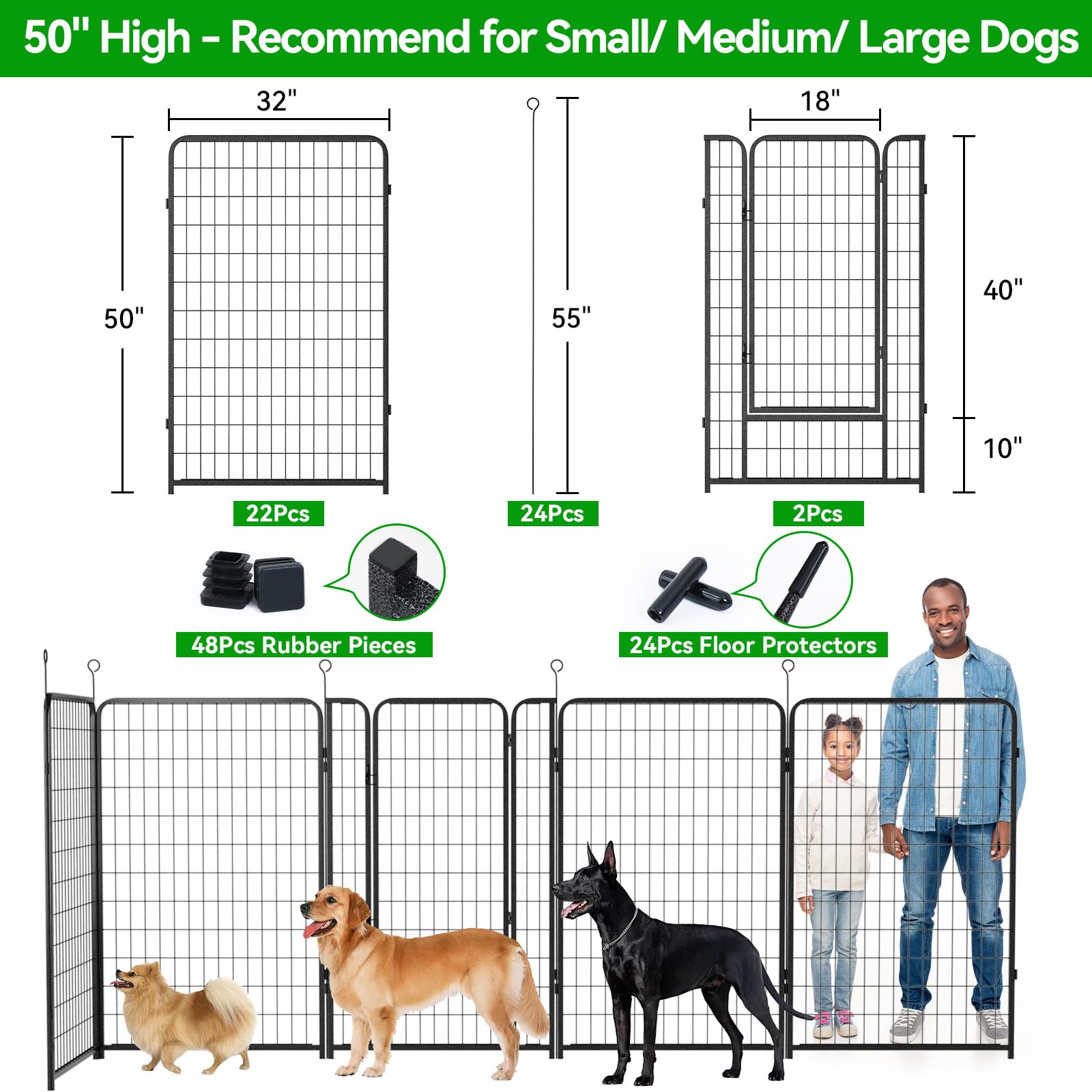 Kfvigoho Dog Playpen Outdoor Extra Wide 24 Panels Heavy Duty Dog Fence 50'' Height Anti-Rust With Doors Portable For Rv Camping