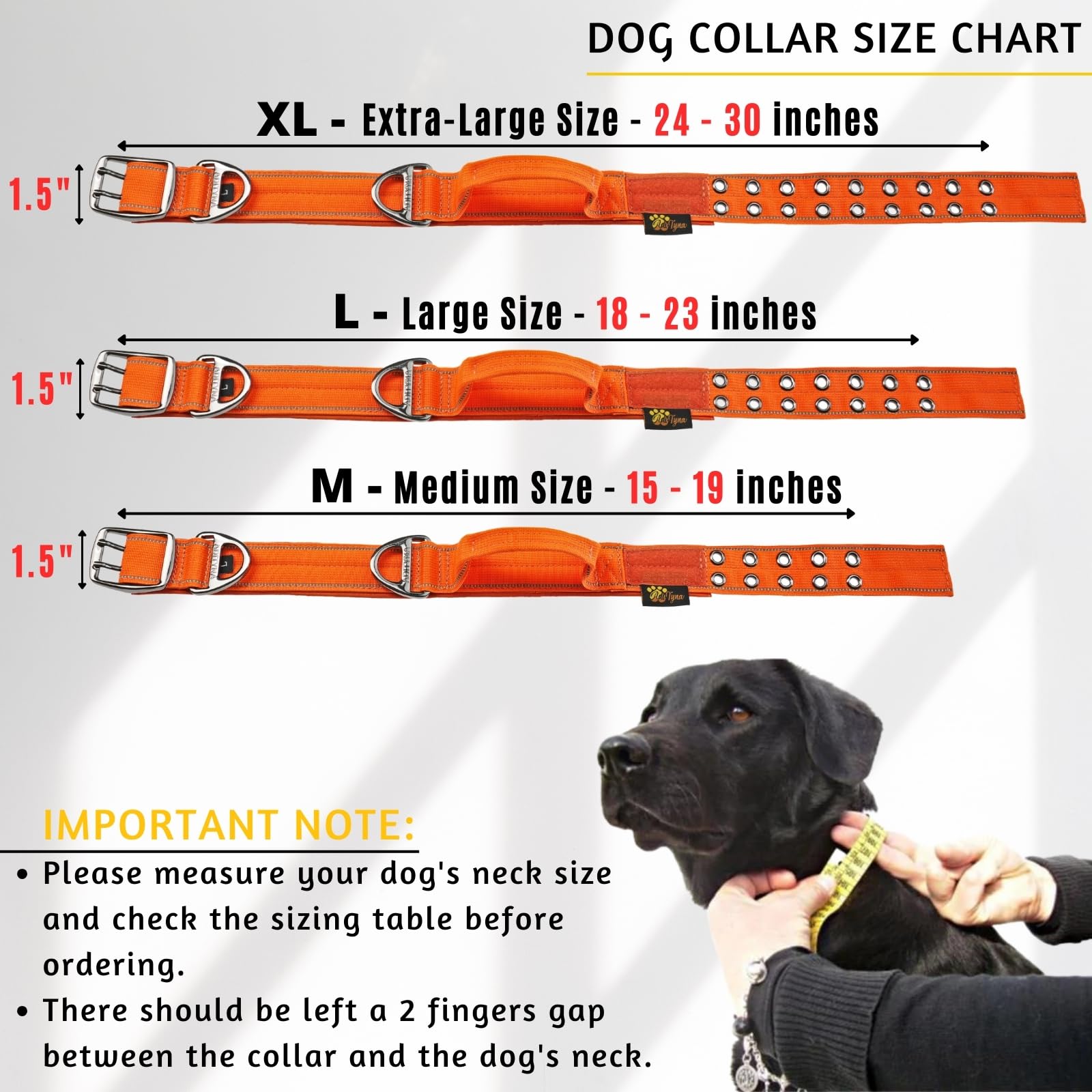 Adityna Heavy Duty Dog Collar For Medium Dogs - Reflective Orange Collar With Handle For Training, And Walking - Wide, Thick, Ta