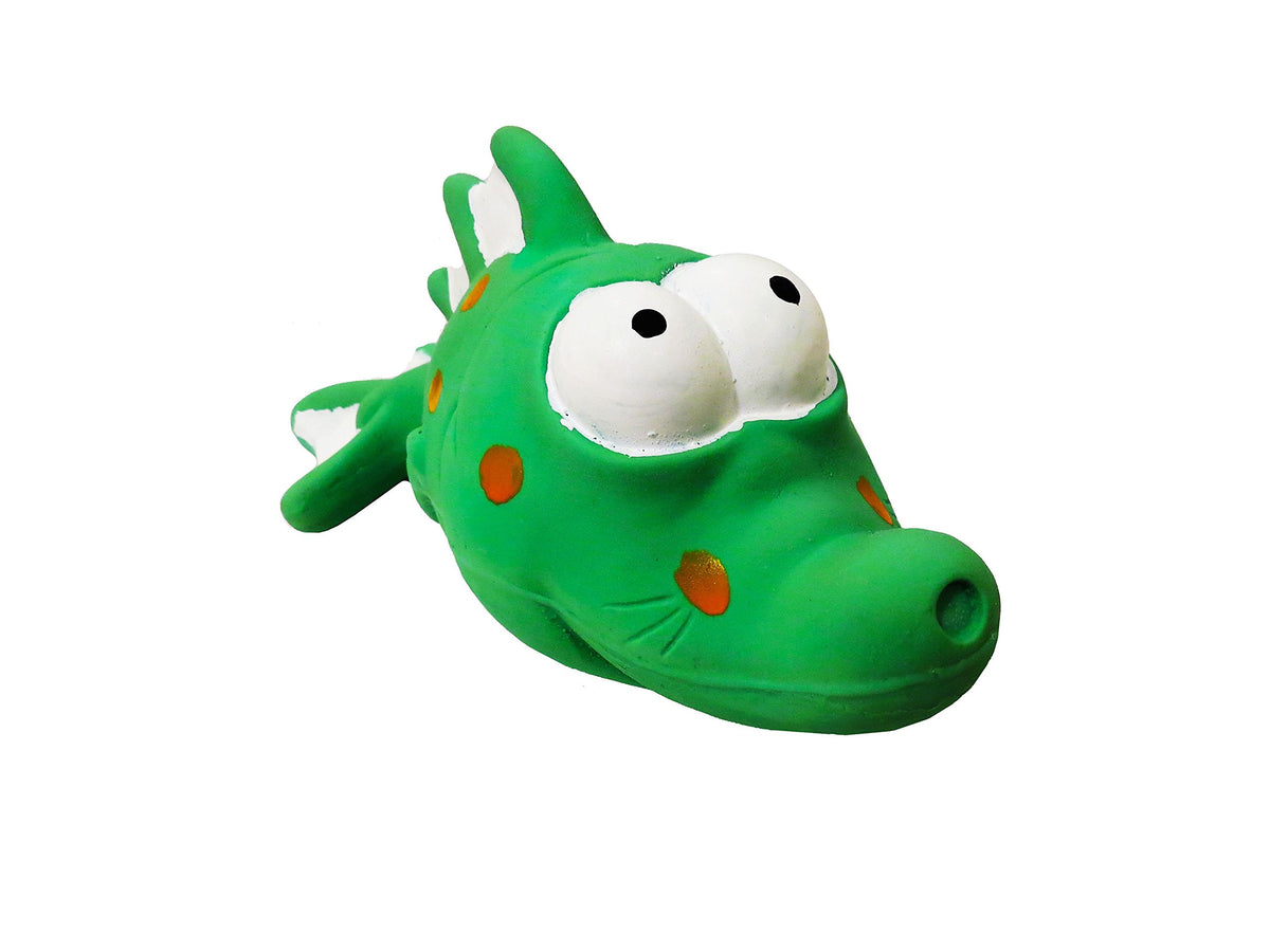 Scoochie Premium Dog Toy | Latex Bug Eyed Green Fish | 7.25 Inch