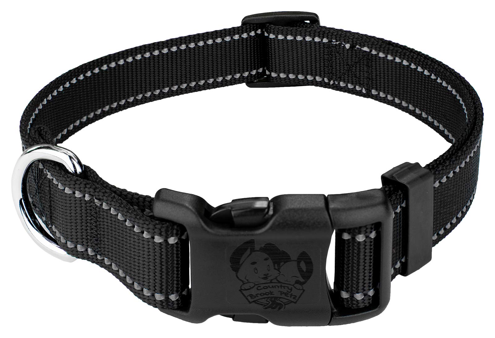 Country Brook Petz - Deluxe Black Reflective Nylon Dog Collar - Extra Large