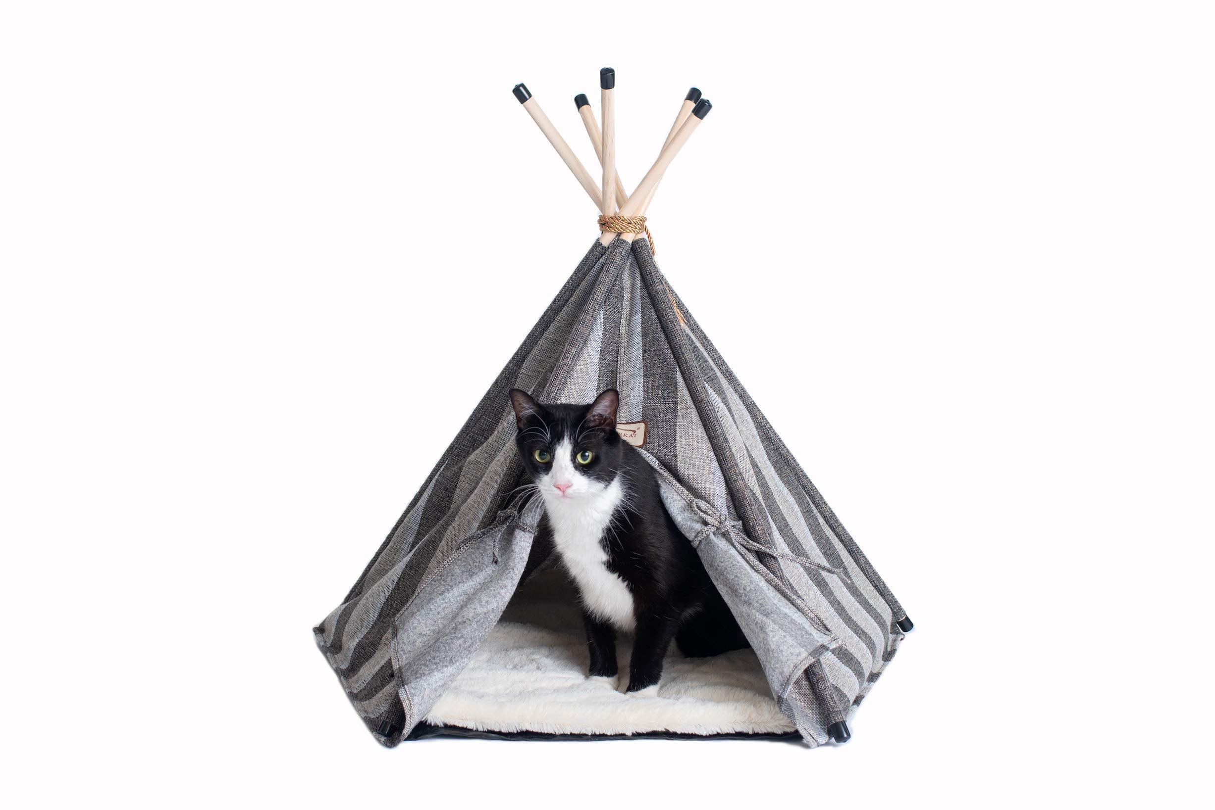 Armarkat Cat Bed Model C56HBS/SH, Teepee Style with Stripped Pattern, Gray 35 x 35 x 29