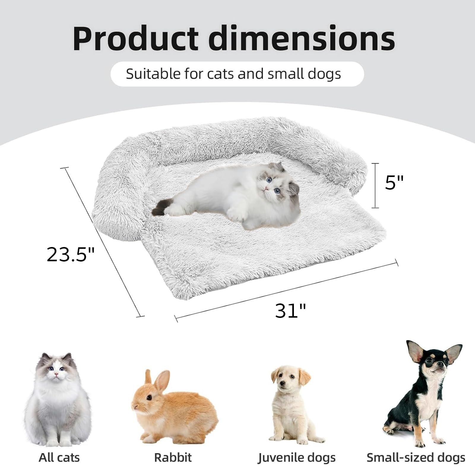 Calming Dog Bed Fluffy Plush Dog Mat For Furniture Protector With Removable Washable Cover For Large Medium Small Dogs And Cats (Xs (31'X23.5'X5'), Light Grey)