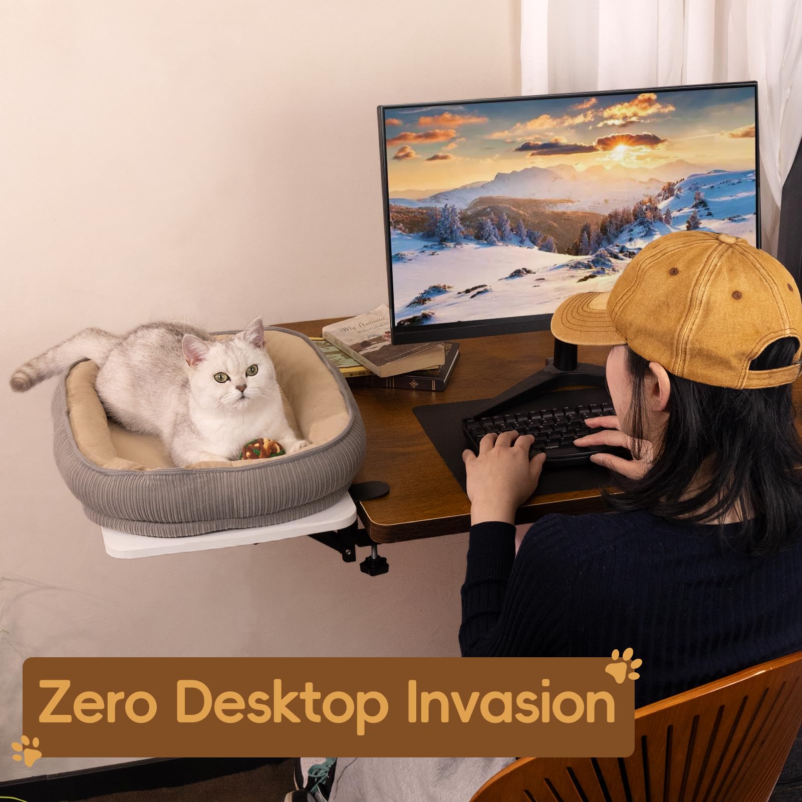 Eavan Cat Bed For Desk - Pre-Assembled Foldable Clamp On Space Saving Perch, Desk Pet Furniture Supports Up To 50Lbs, Big Cat Be