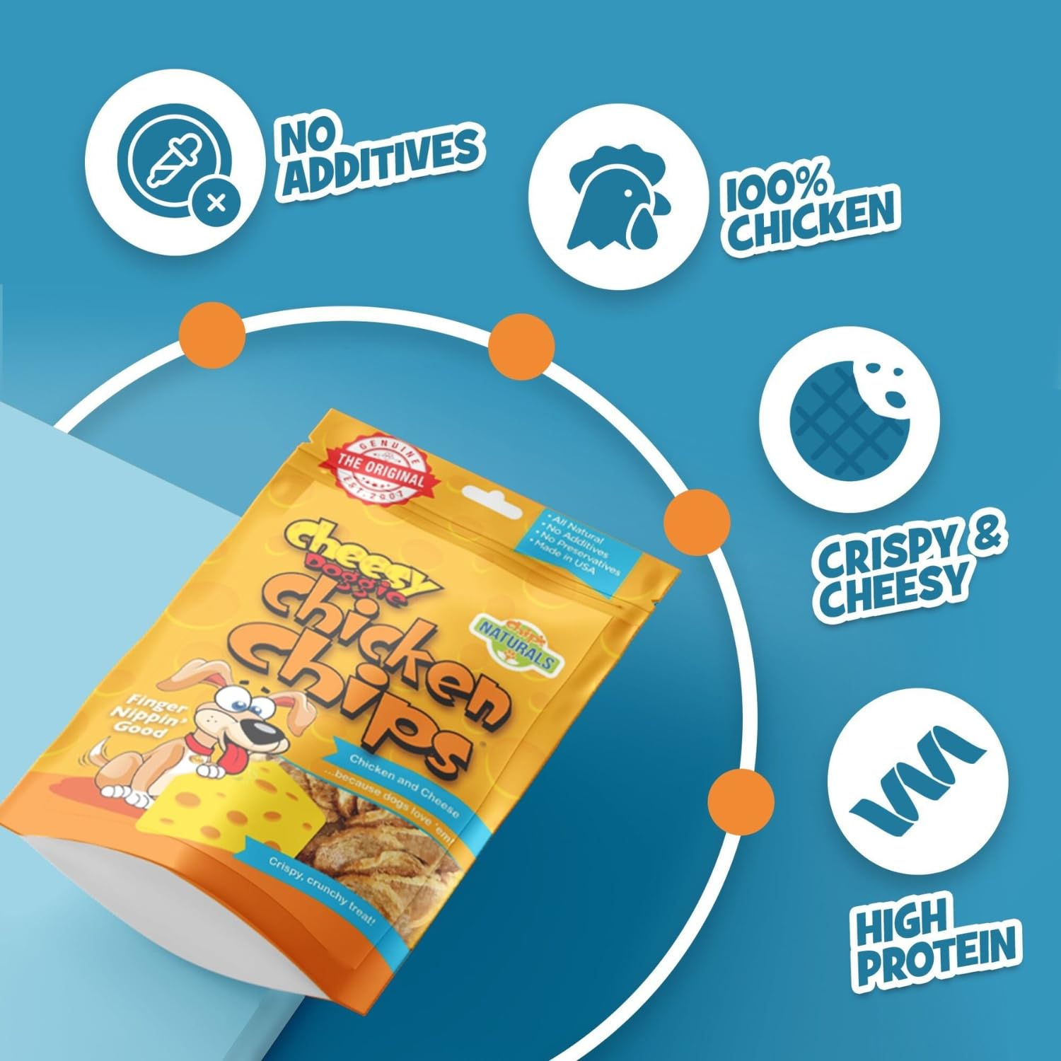 Chips Naturals Cheesy Flavored Doggie Chicken Chips - Small 4 oz Natural High Protein Low Calorie Dog Treats, Grain Free Gluten