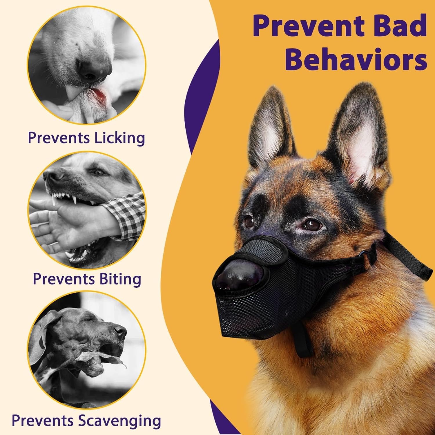 Luckypaw Dog Muzzle, Mesh Muzzle For Large Medium Small Dogs Allows Full Pant Drinking Mouth Cover To Prevent Biting Chewing Sca